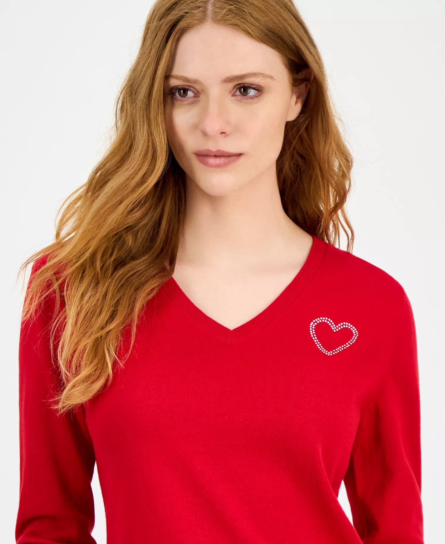Nautica Women's Cotton Embellished-Heart Sweater  - Haute Red - L
