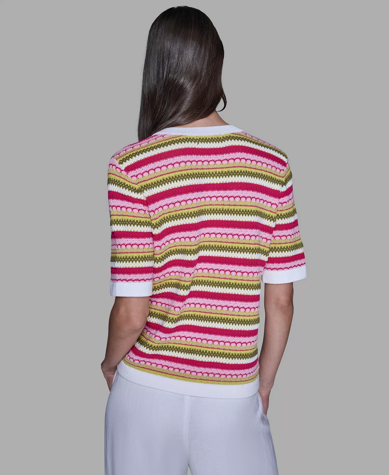 Women's Stripe Knitted Crewneck Top - Lime Multi - XL