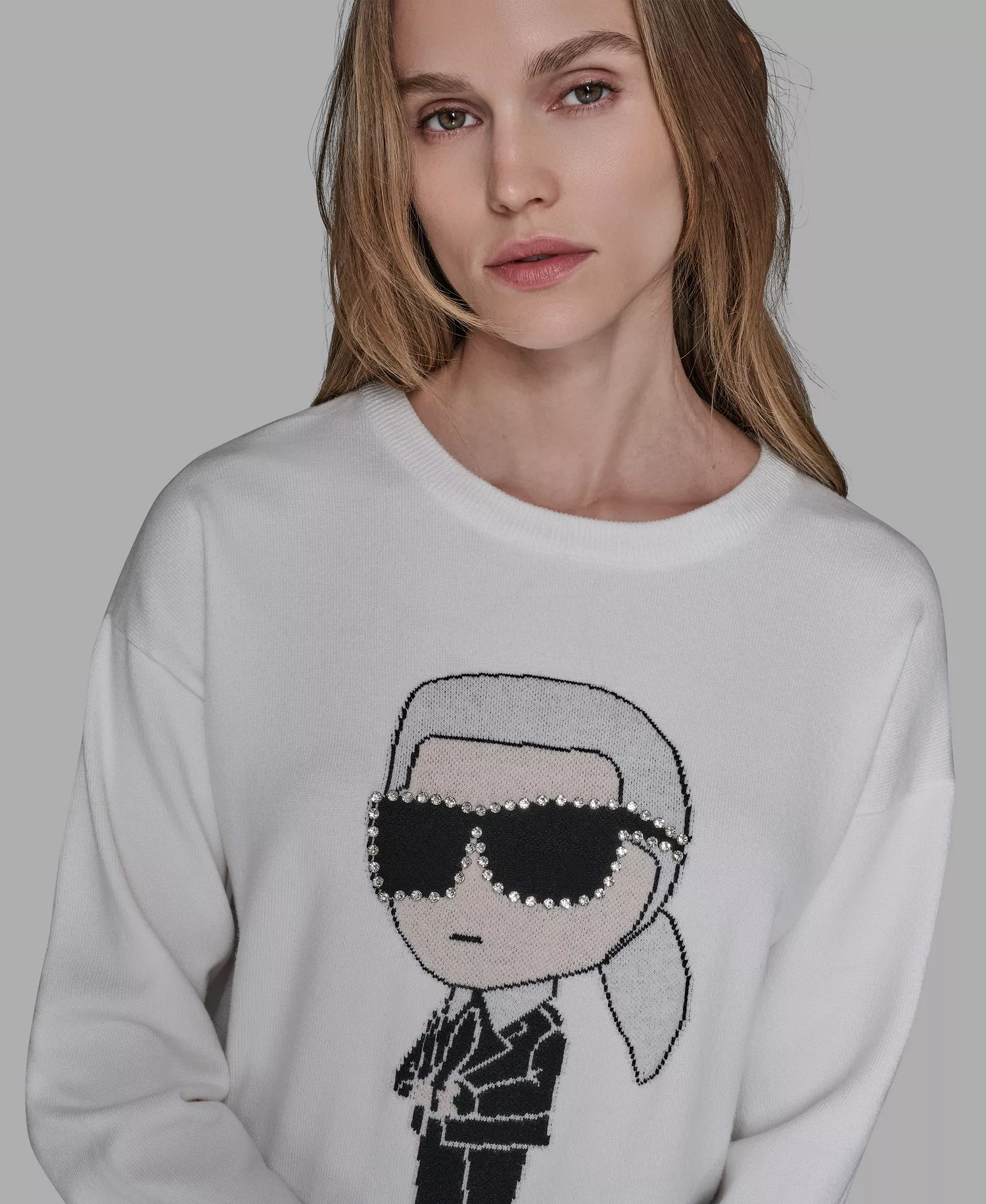 Women's Kool Karl Crewneck Sweater - Soft White/Black - XL