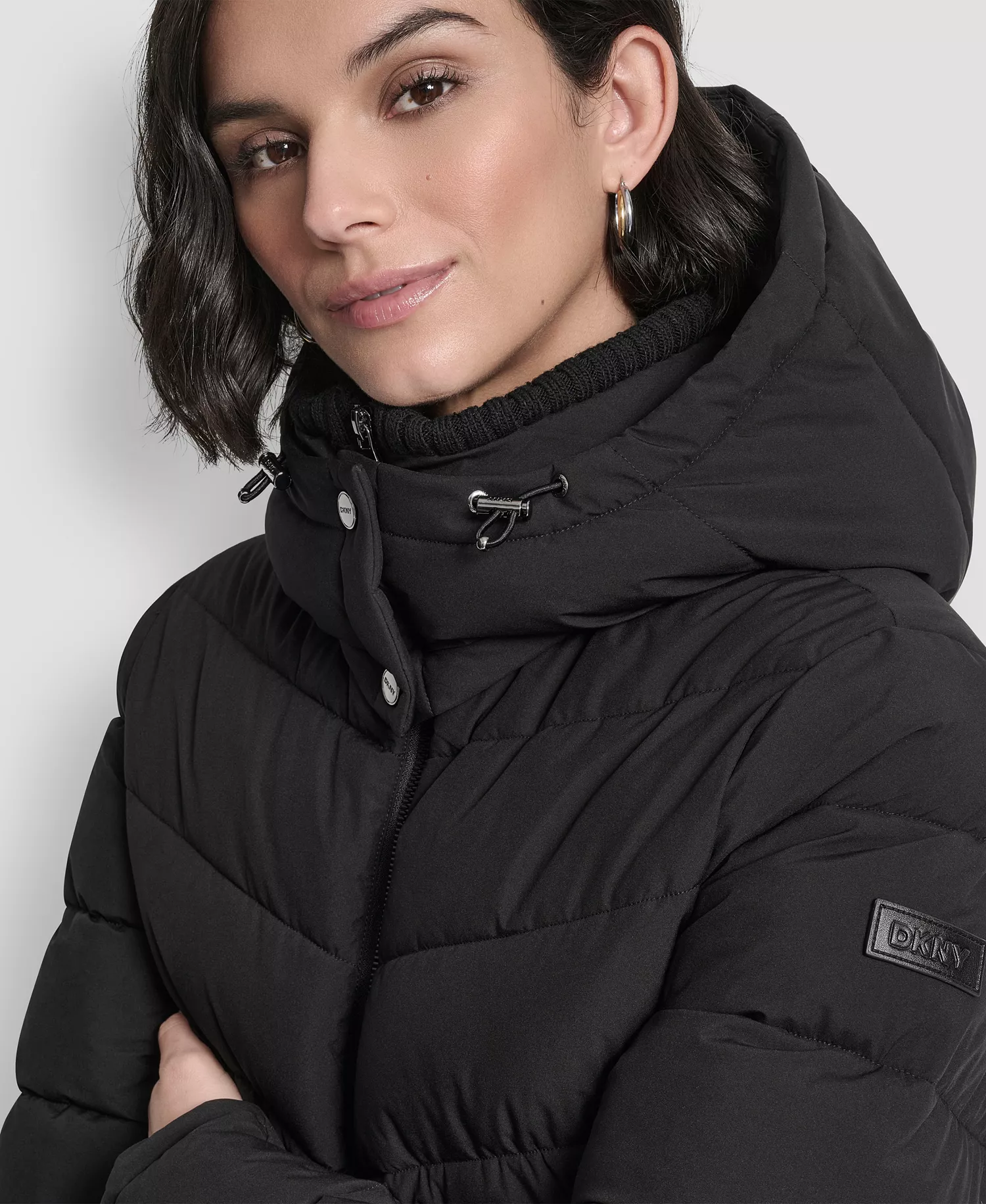 Women's Shine Hooded Anorak Puffer Coat - Black - L