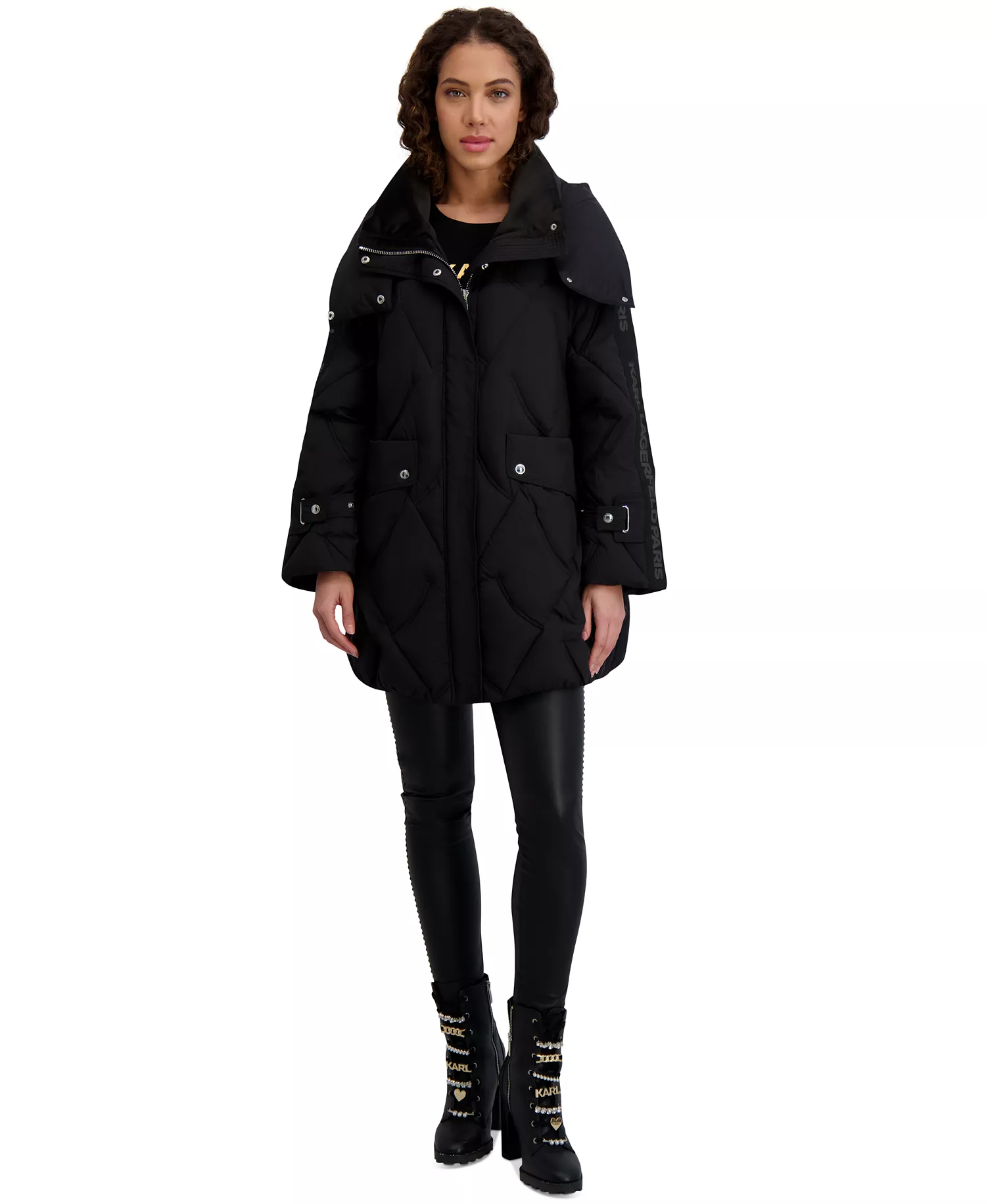 Women's Hooded A-Line Puffer Coat - Black - L