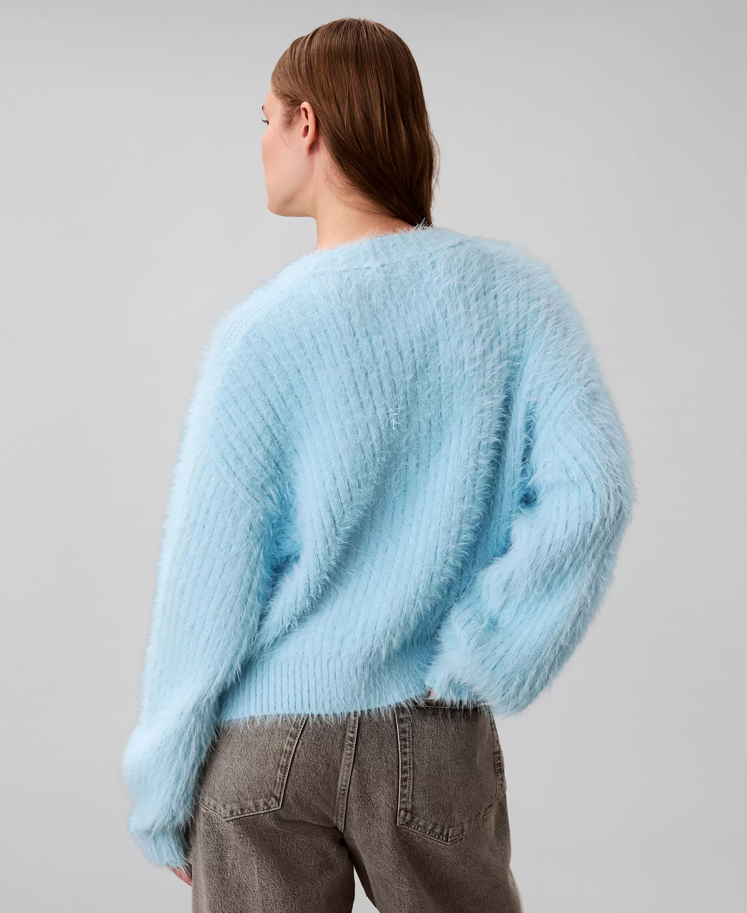 Women's Cropped Relaxed Long-Sleeve Cardigan - Blue Freeze - L