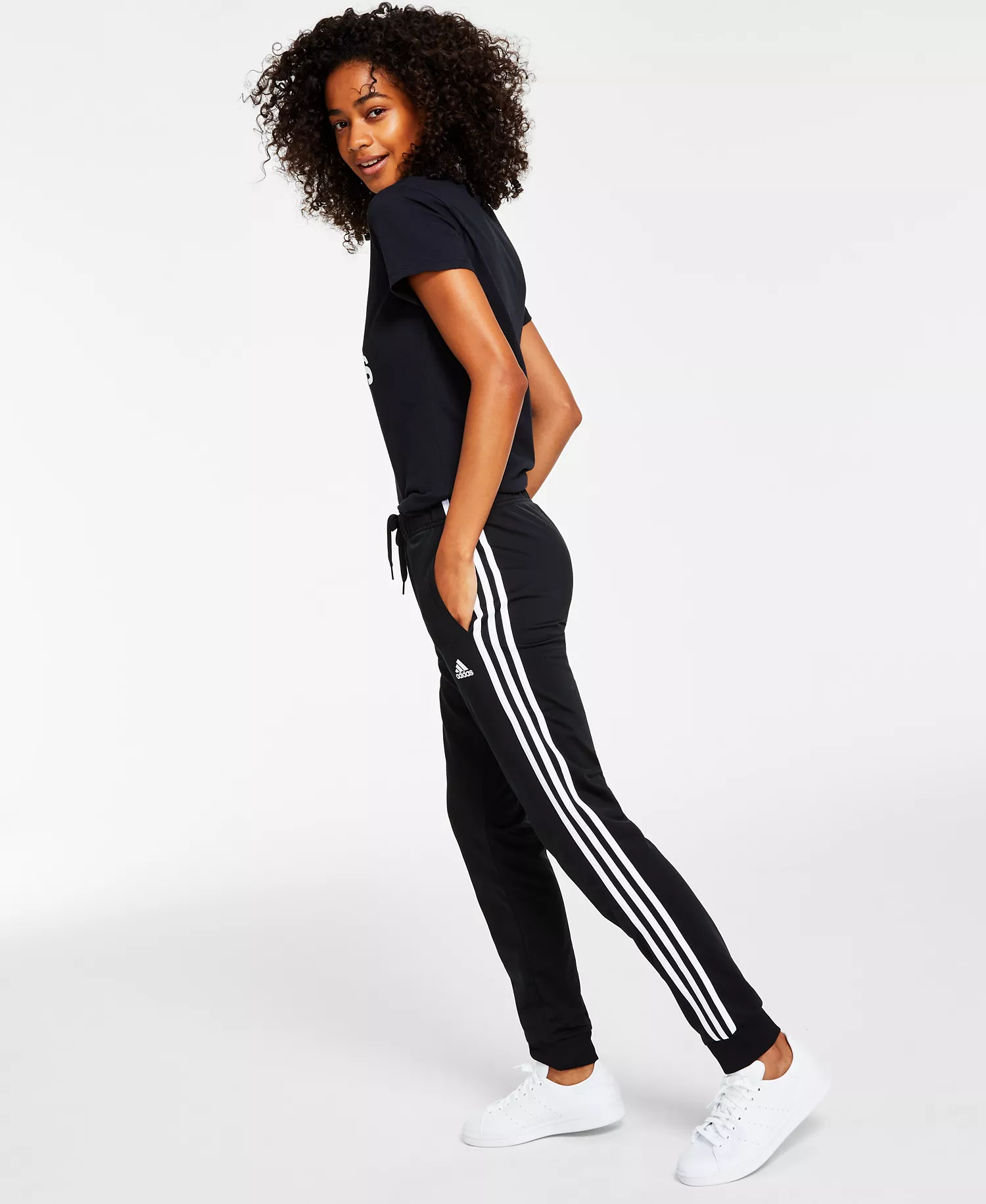 Women's Essentials Warm-Up Slim Tapered 3-Stripes Track Pants, XS-4X - Black - S