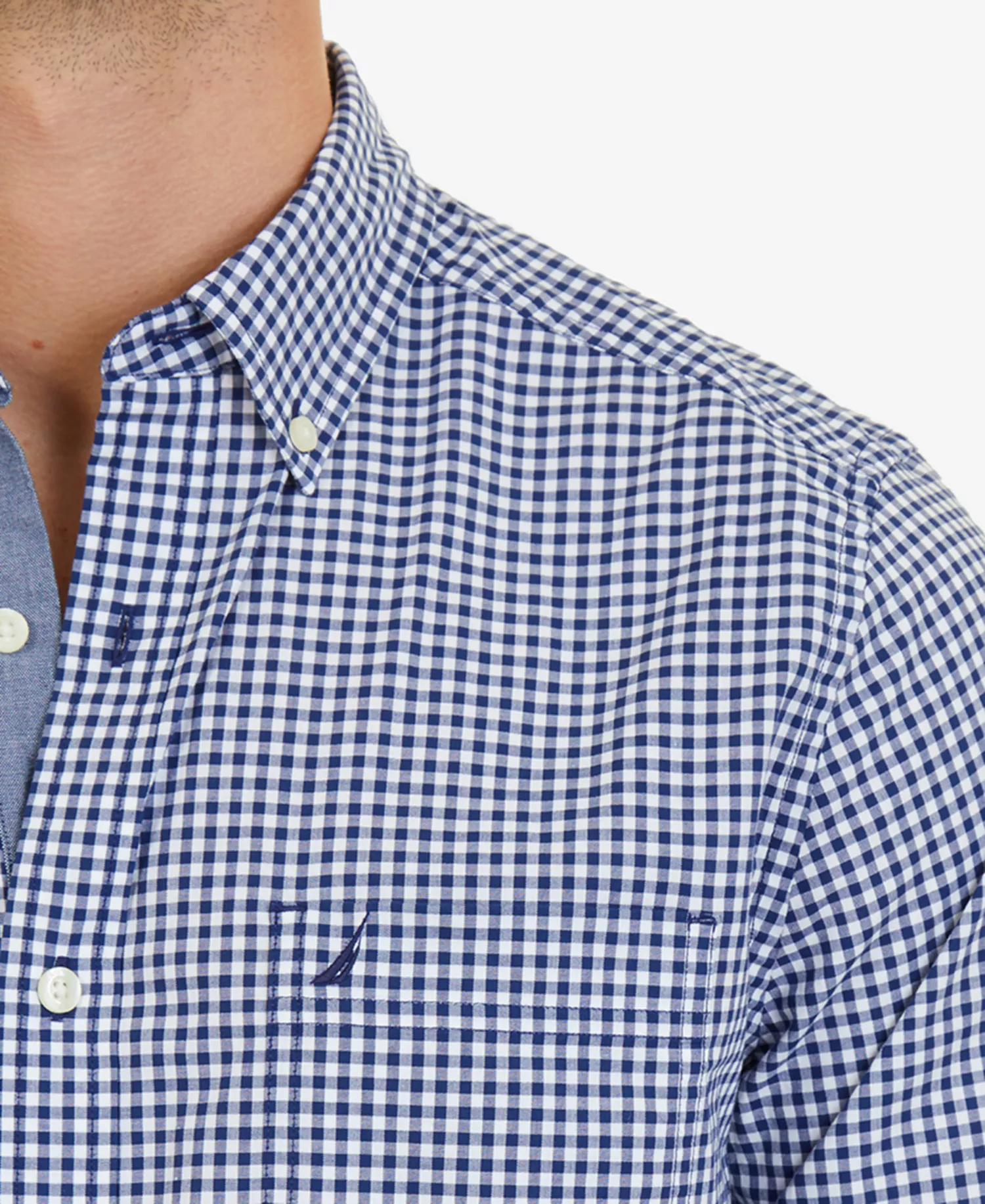 Men's Classic-Fit Long-Sleeve Gingham Check Poplin Shirt - Navy - S