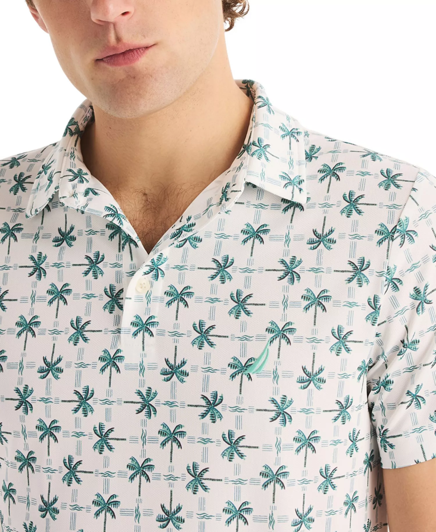 Men's Palm Tree Print Golf Short-Sleeve Polo Shirt - Dusty Neptune - L