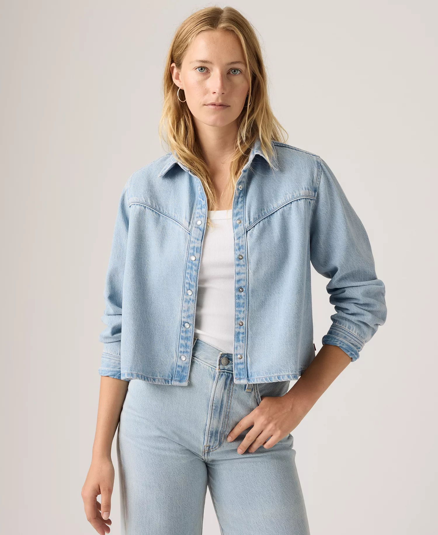 Premium Women's Logan Point Collar Shacket - Tencel Blasted Stone Top - L