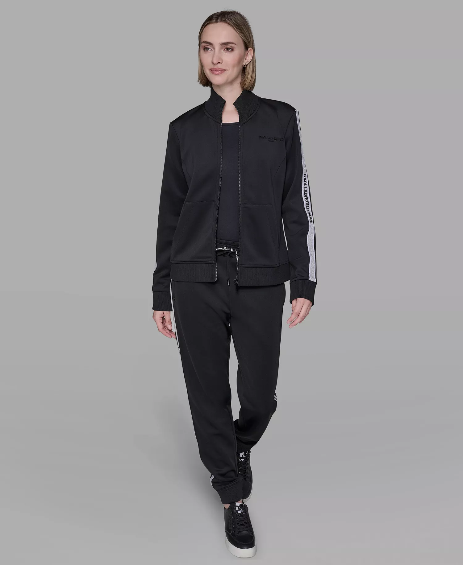 Women's Logo Tape Zip Up Jacket - Black - L