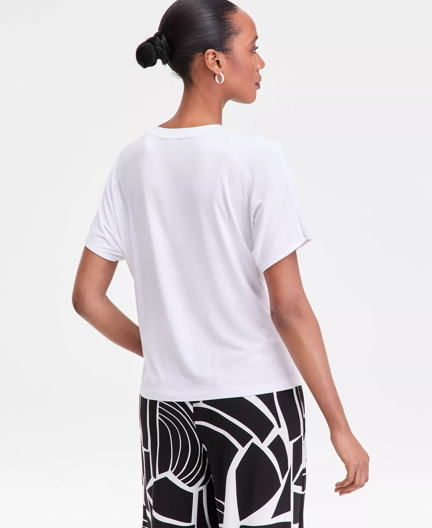 Women's Short Sleeve Keyhole Neckline T-Shirt, Macy's Exclusive - Bright White - L