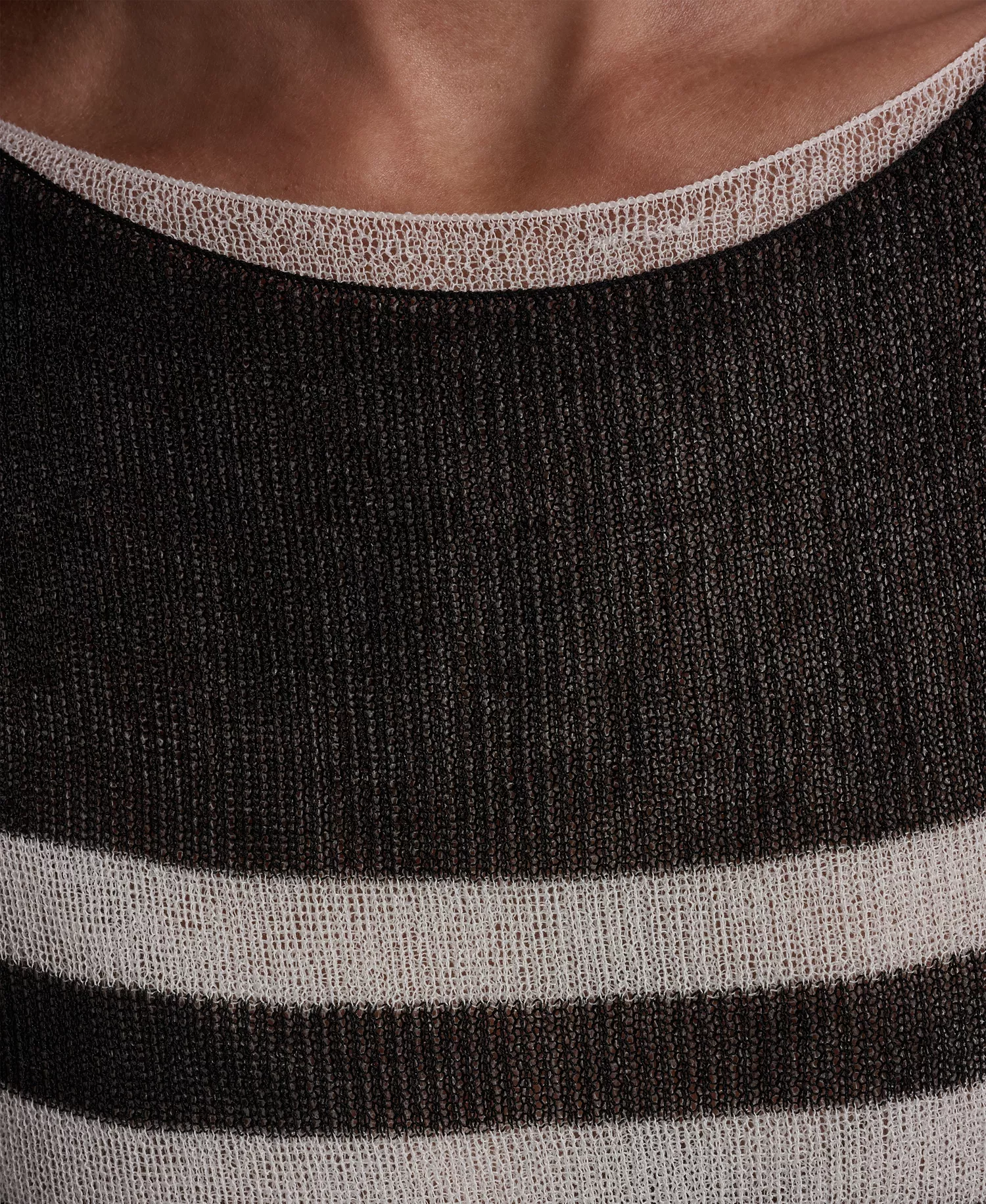 Women's Boat Neck Elbow-Sleeve Stripe Sweater - Black/ivory - L