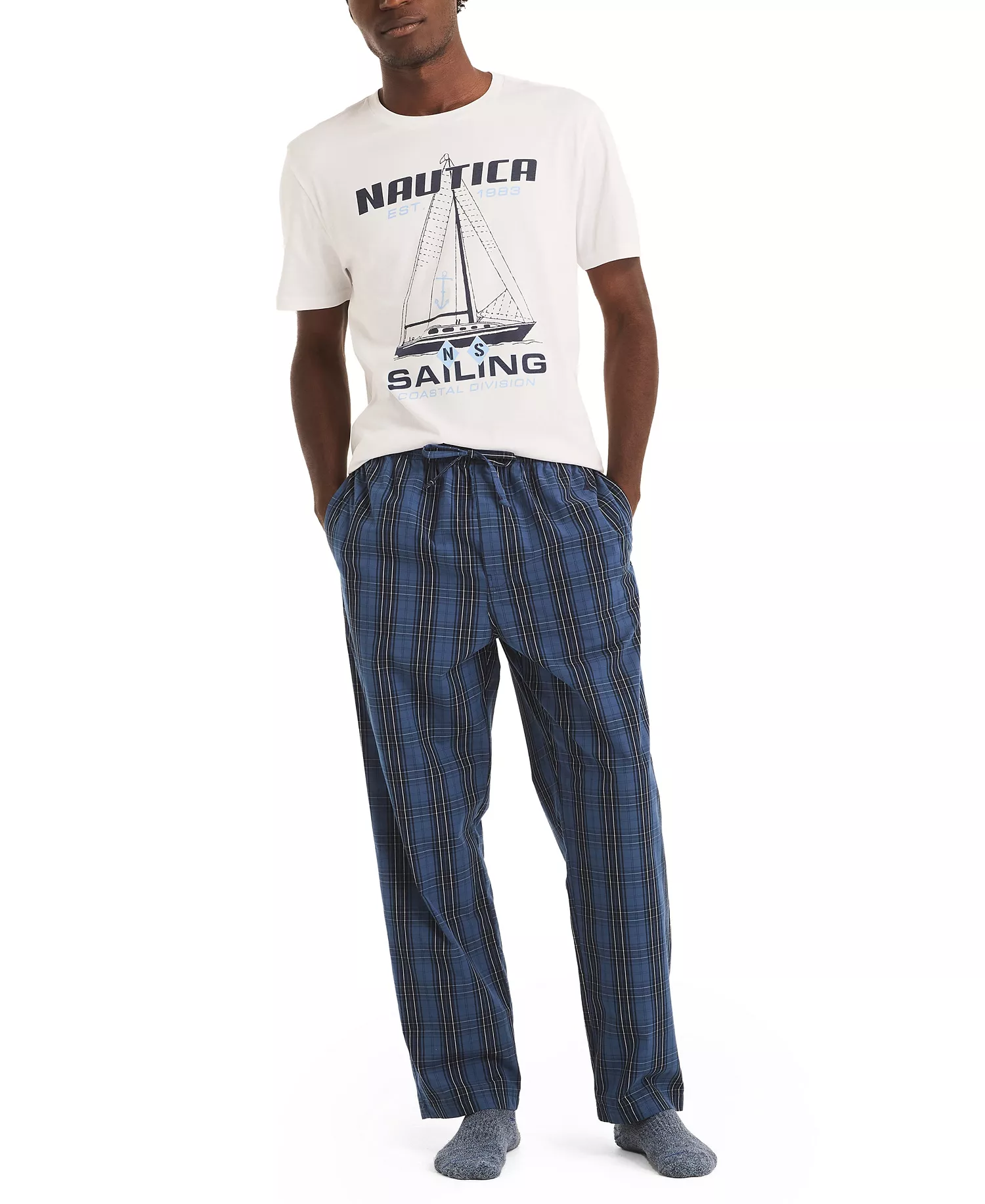 Men's Plaid Plaid Poplin Pajama Pants - Ensign Blue - L
