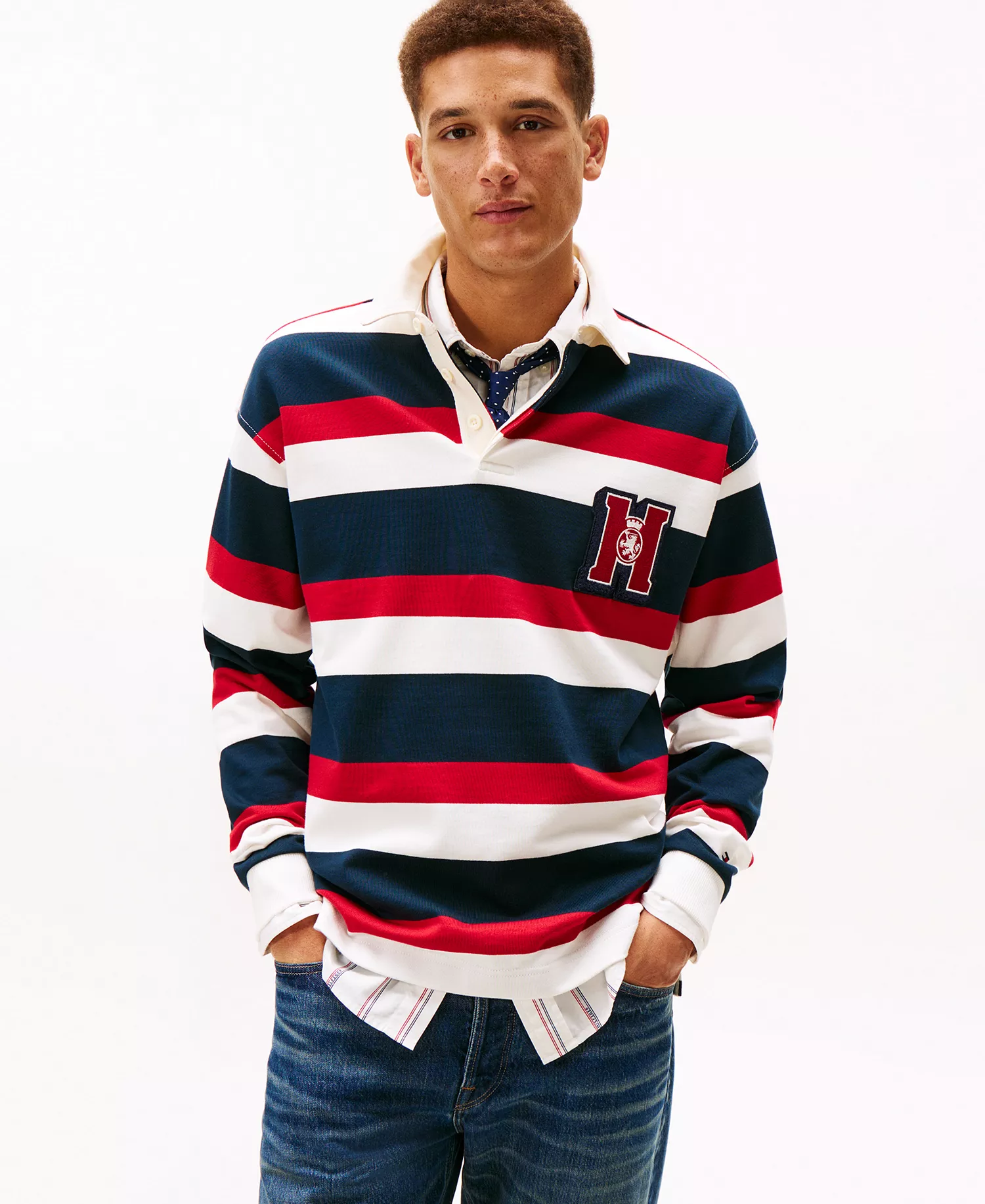 Men's Crest Striped Polo Shirt - Ecru / Multi - L