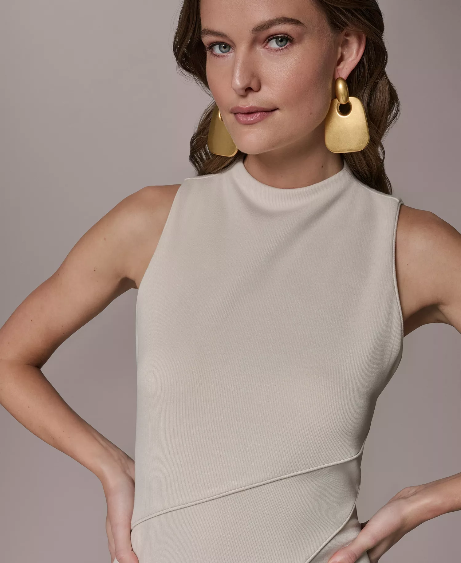 Women's Mock Neck Dress - VELLUM (AZX) - 10