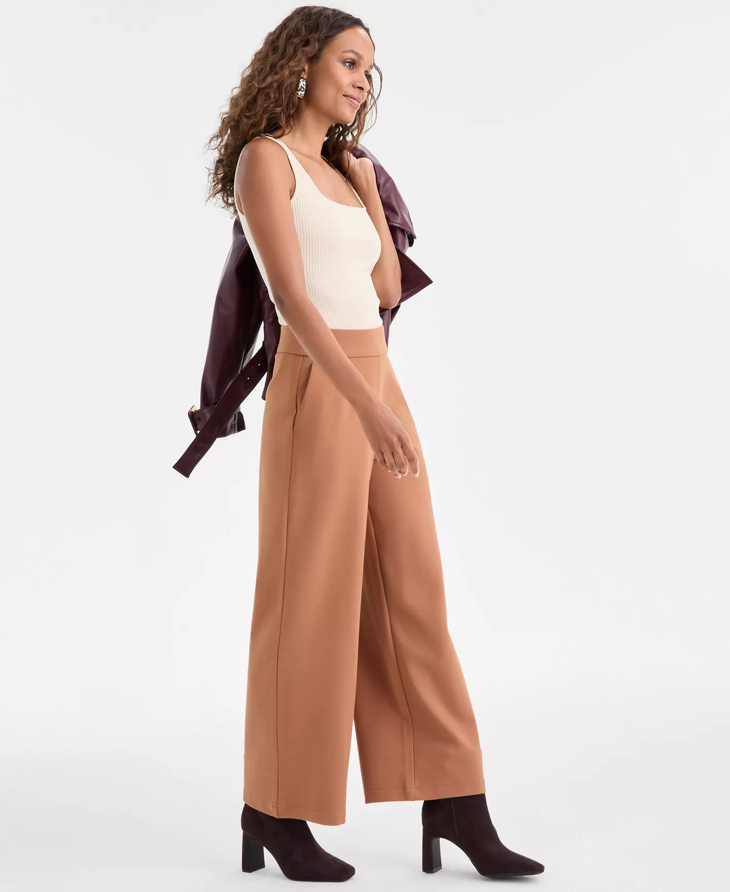 Petite Wide-Leg Pants, Macy's Exclusive - Brown Saira - P/L