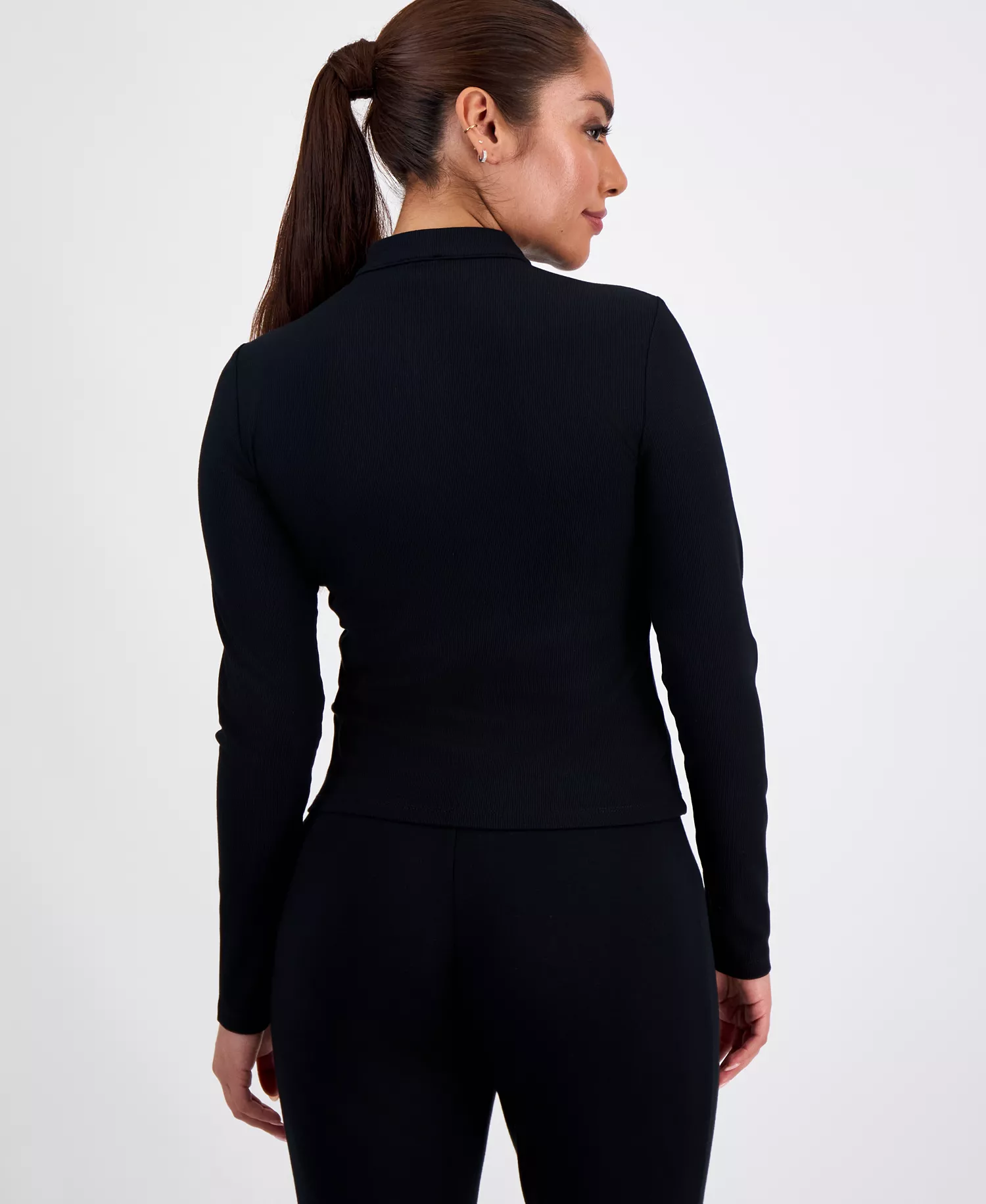 Petite Mock-Neck Zip-Front Top, Macy's Exclusive  - Deep Black - P/L