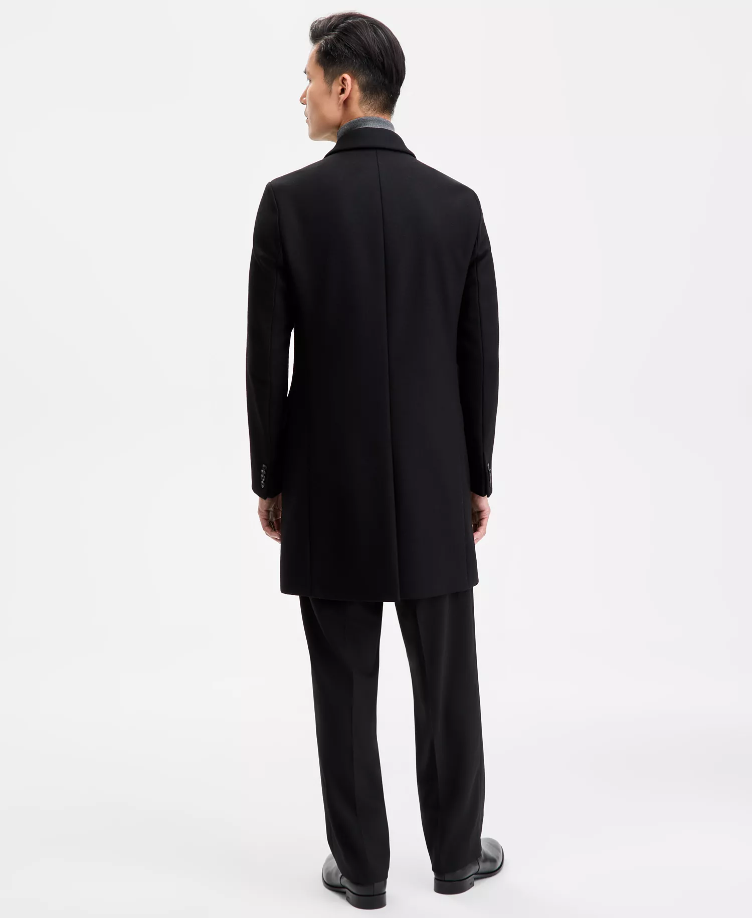 Men's Slim-Fit Wool Cashmere Overcoat - Black - 40L