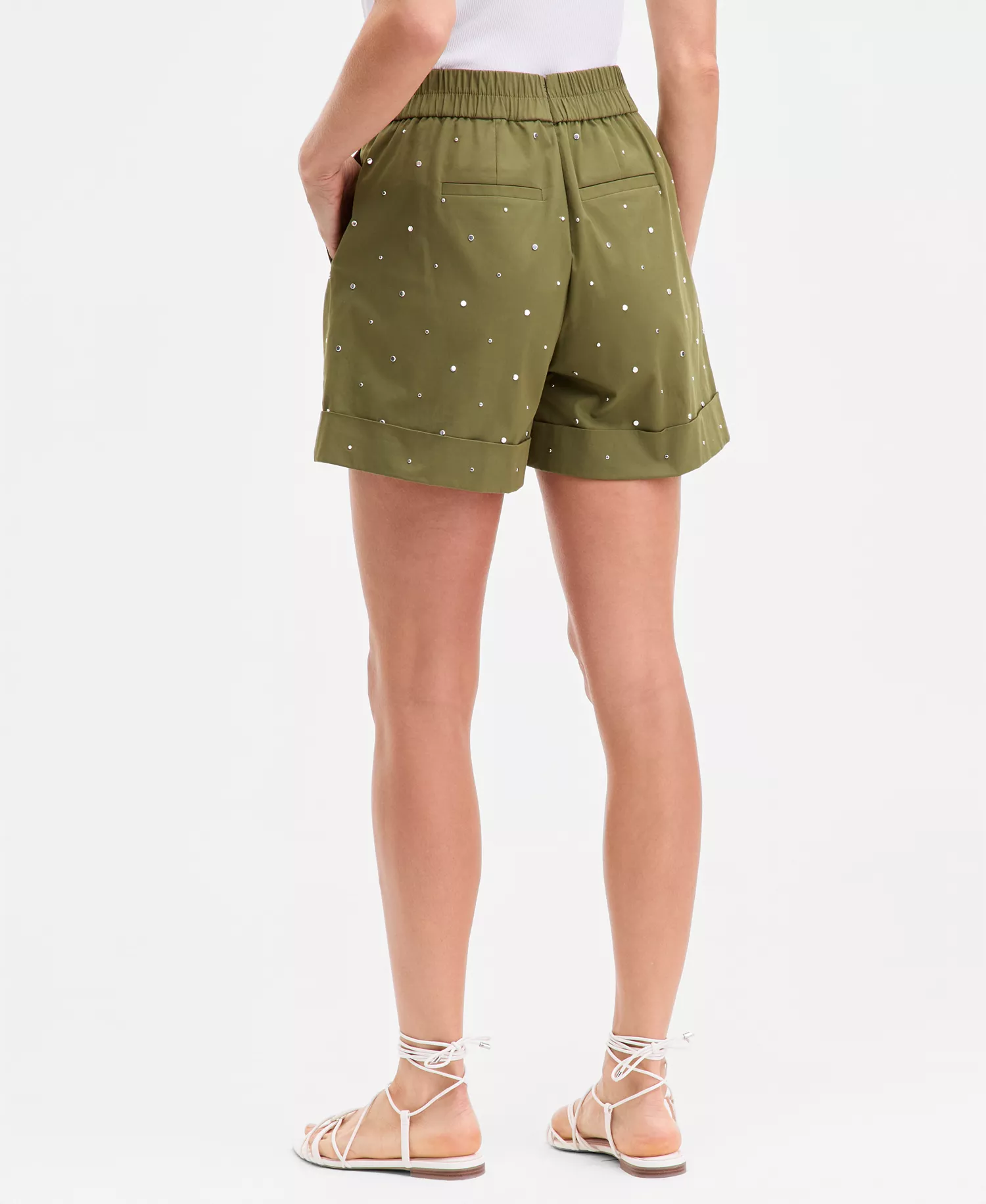 Women's Studded Shorts, Macy's Exclusive - Sphagnum - L