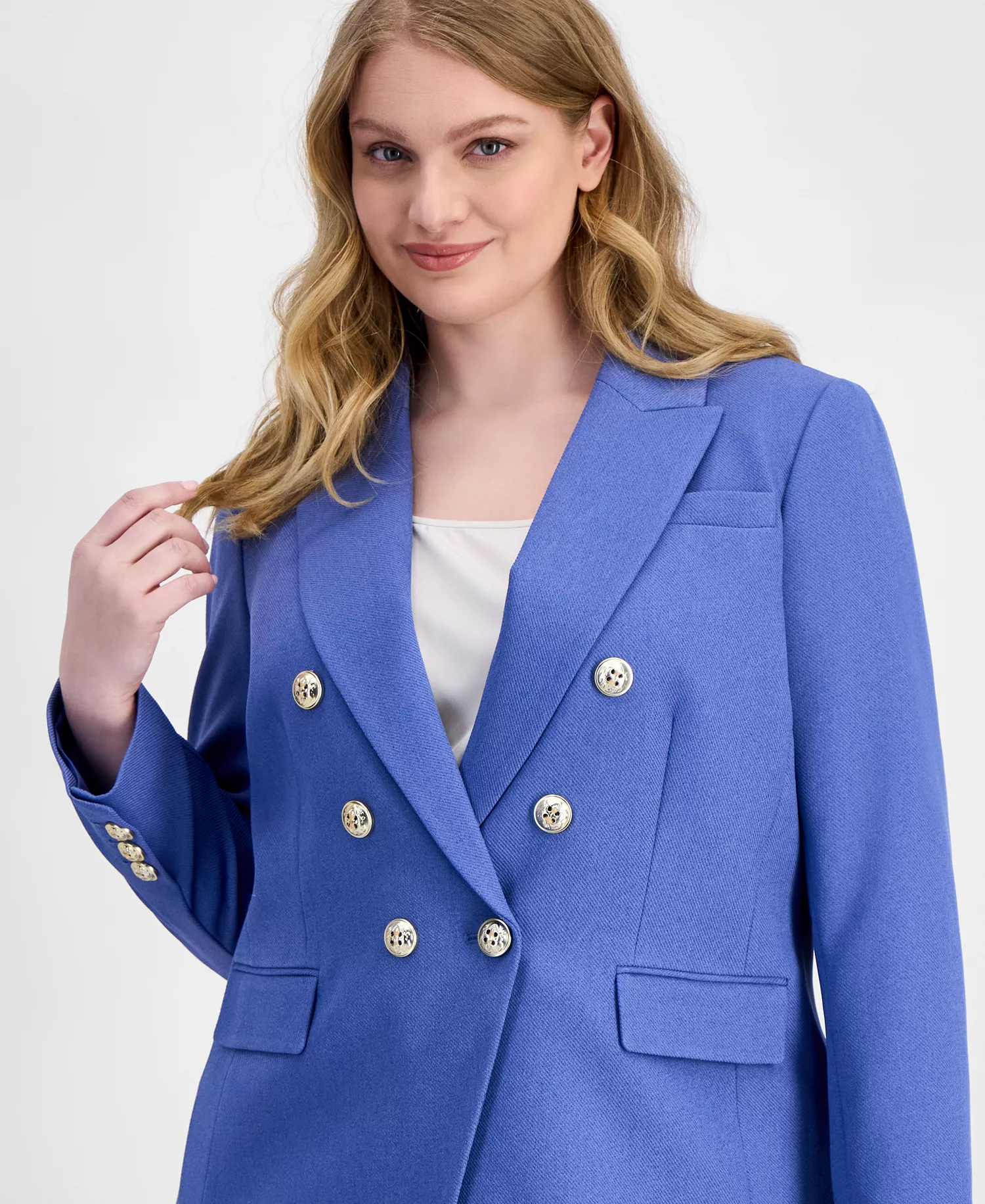 Plus Size Faux-Double-Breasted Twill Blazer - Deep Peri - 14W