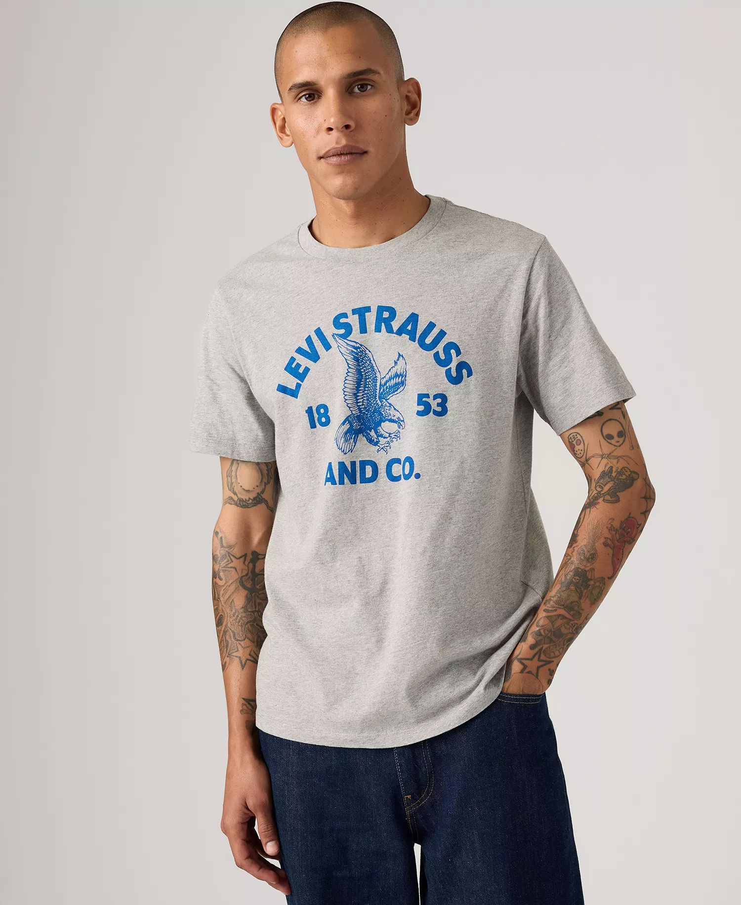 Men's Graphic Logo Detail Crewneck T-Shirt - Eagle Gray - 2XL