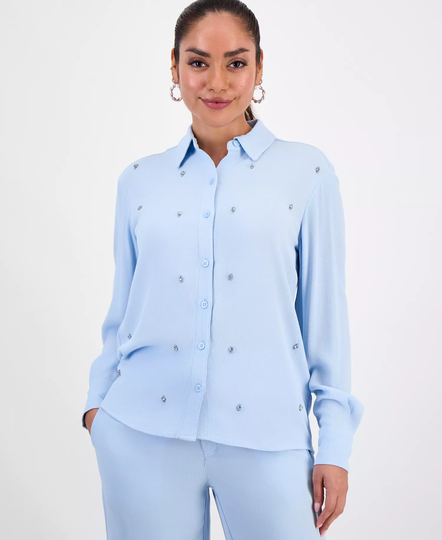 Women's Embellished Blouse, Macy's Exclusive - Wind Surf - P/XS