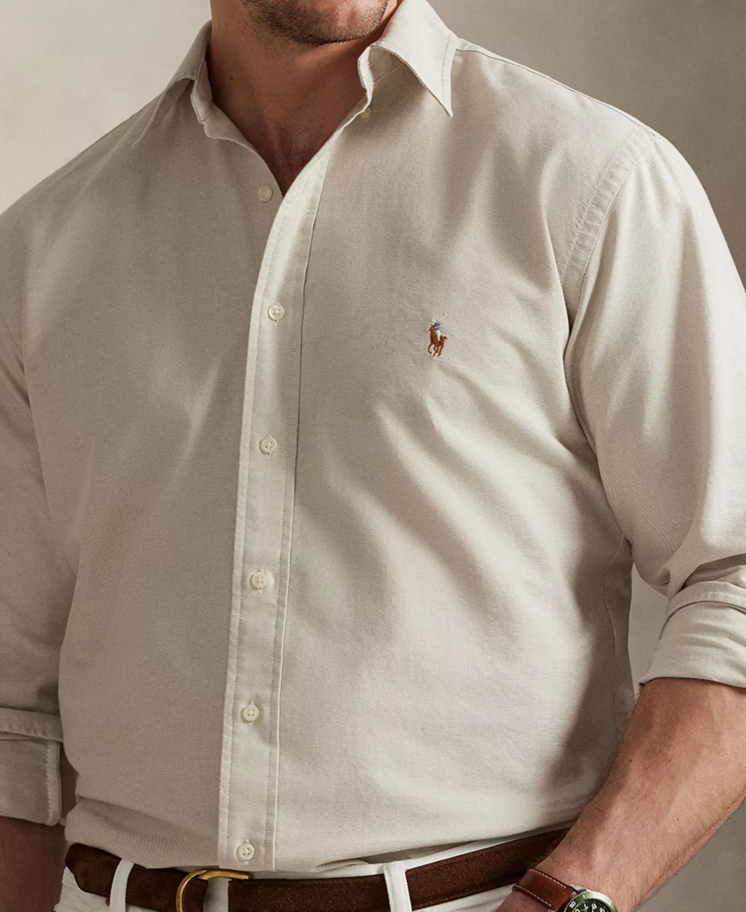 Men's Big & Tall Long-Sleeve Oxford Shirt - Coastal Beige - 2LT