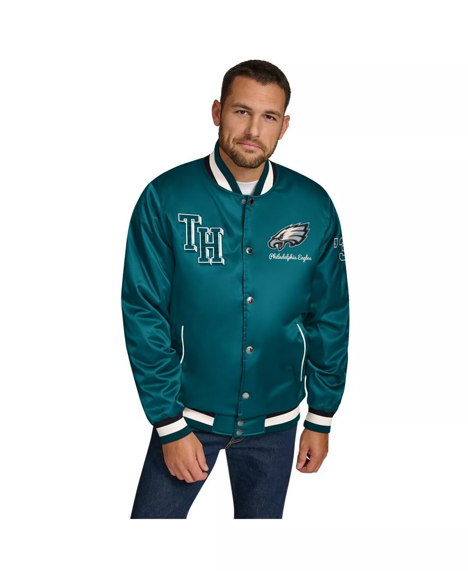 Men's Midnight Green Philadelphia Eagles Dante Full-Snap Satin Jacket - Green, Black - L