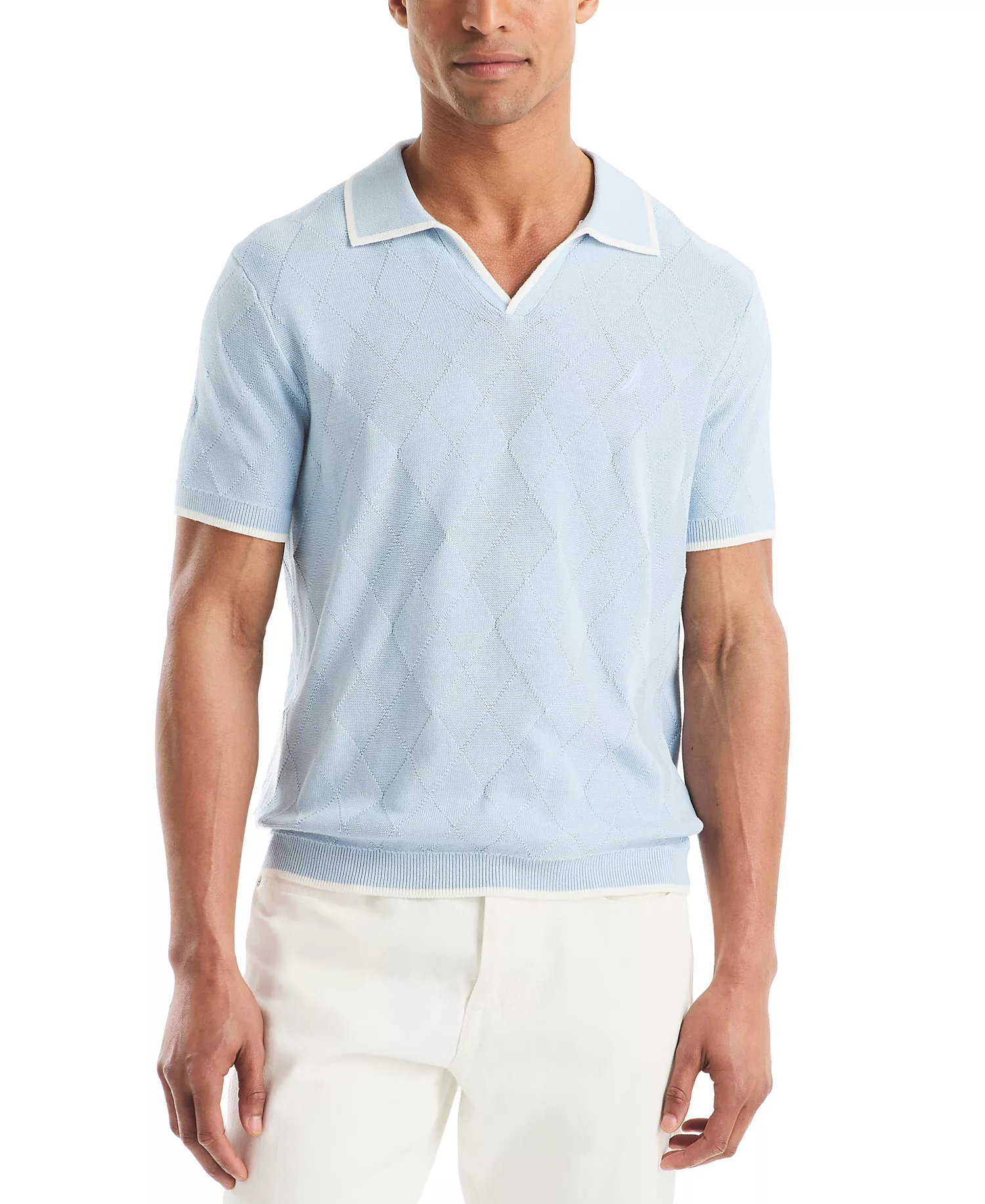 Men's Short Sleeve Textured Argyle Polo Sweater - Crystal Bay Blue - 2XL