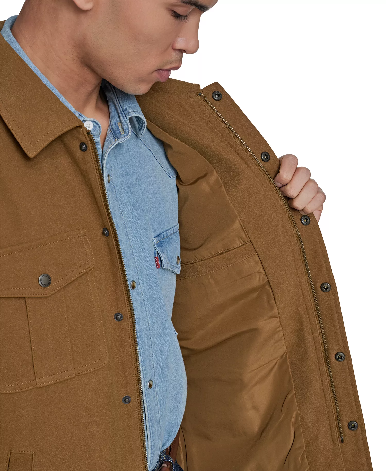 Men's Front Zipper Shirt Jacket - Toffee - 2XL