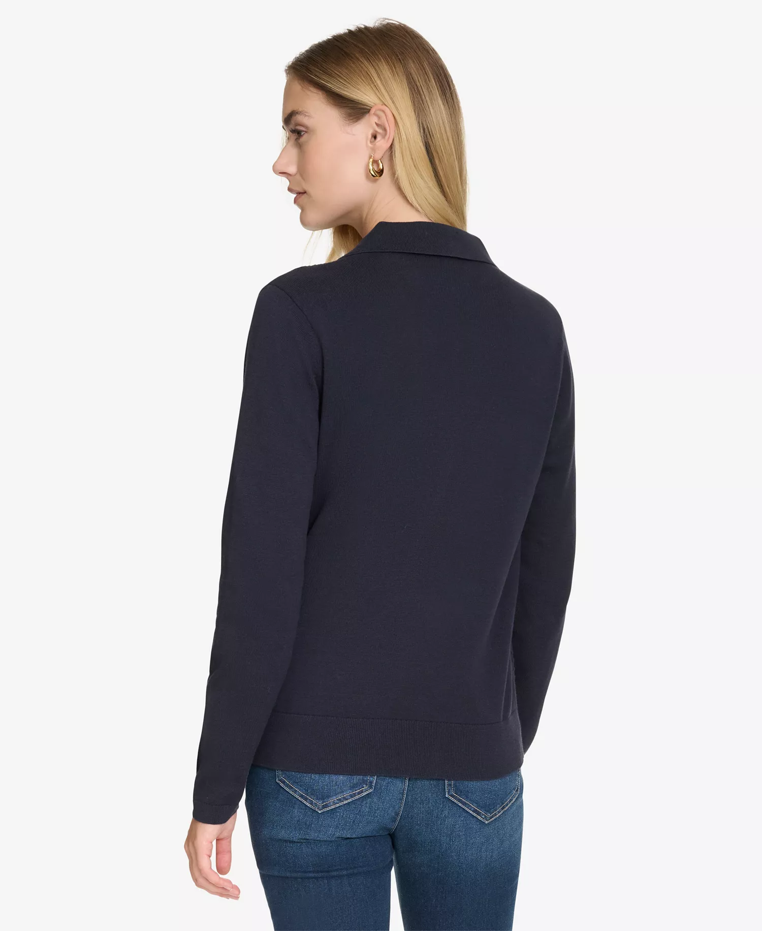 Nautica Women's Solid Button V Neck Polo Sweater - Night Sky - S