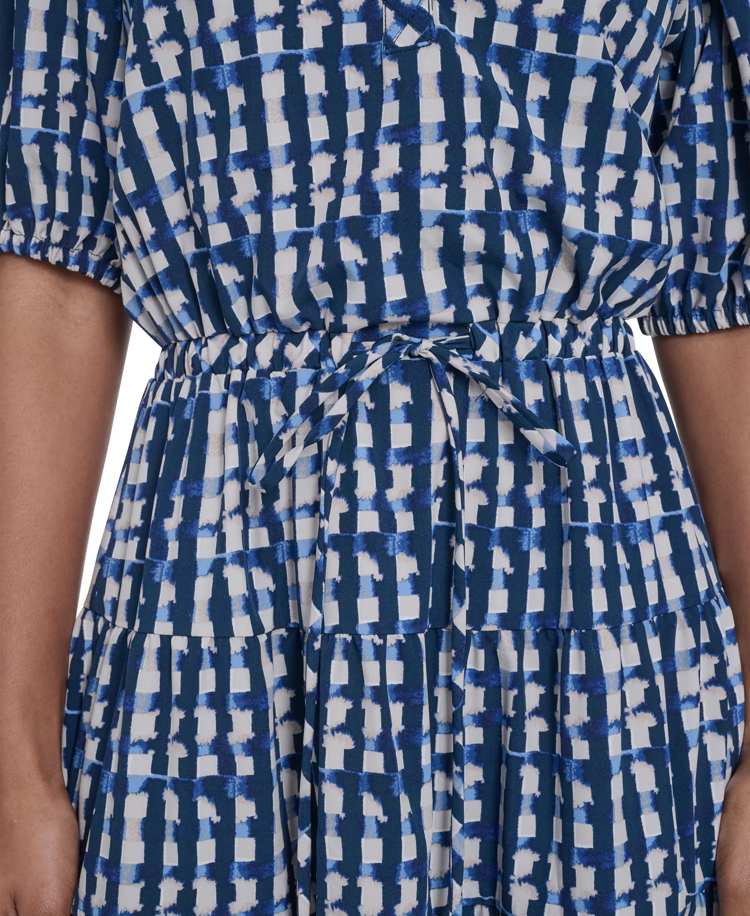 Women's Tiered V-Neck Midi Dress - Indigo/Stoney Beige Multi - 10
