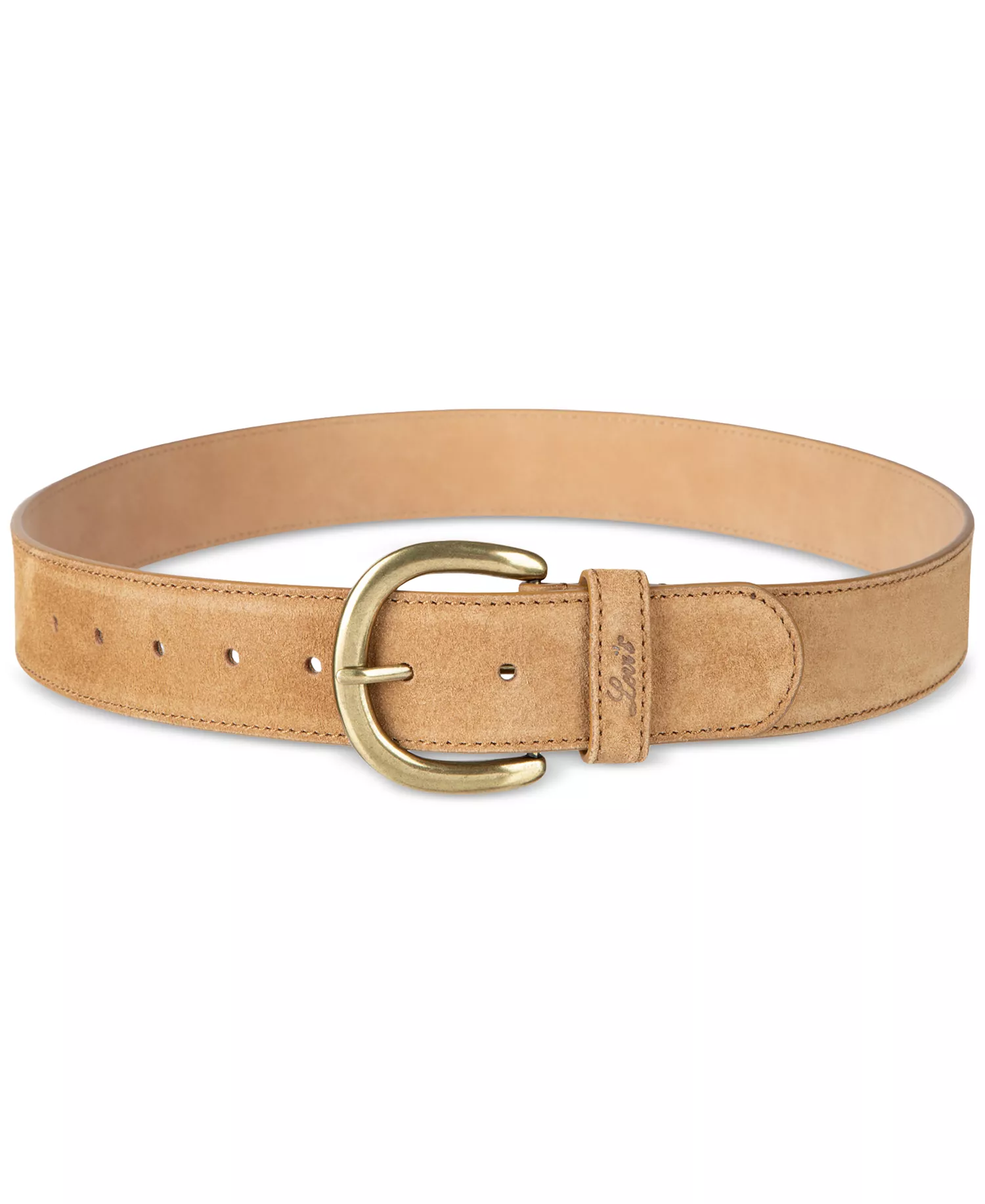 Women's Leather and Suede Stitched Edge Casual Belt - Beige Suede - M