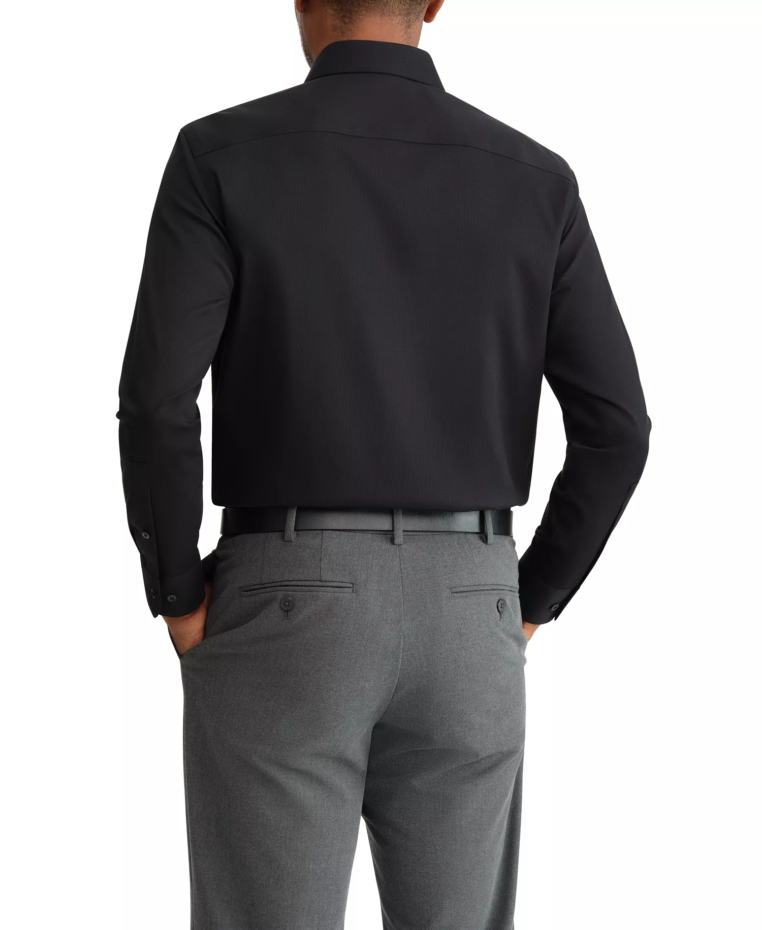 Men's Solid Regular-Fit Stretch Dress Shirt - Black - 14.5 32/33