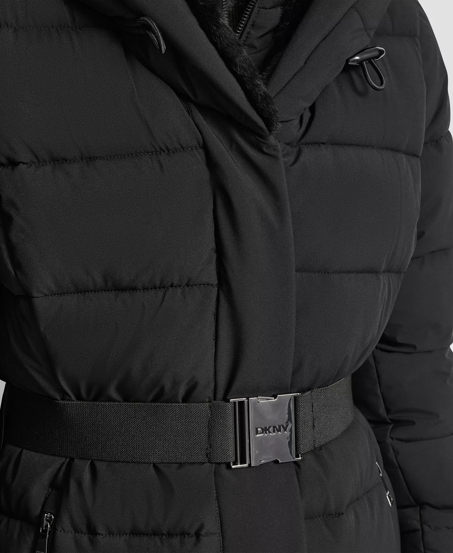 Women's Belted Asymmetrical Zip Front Puffer Coat - Black - M