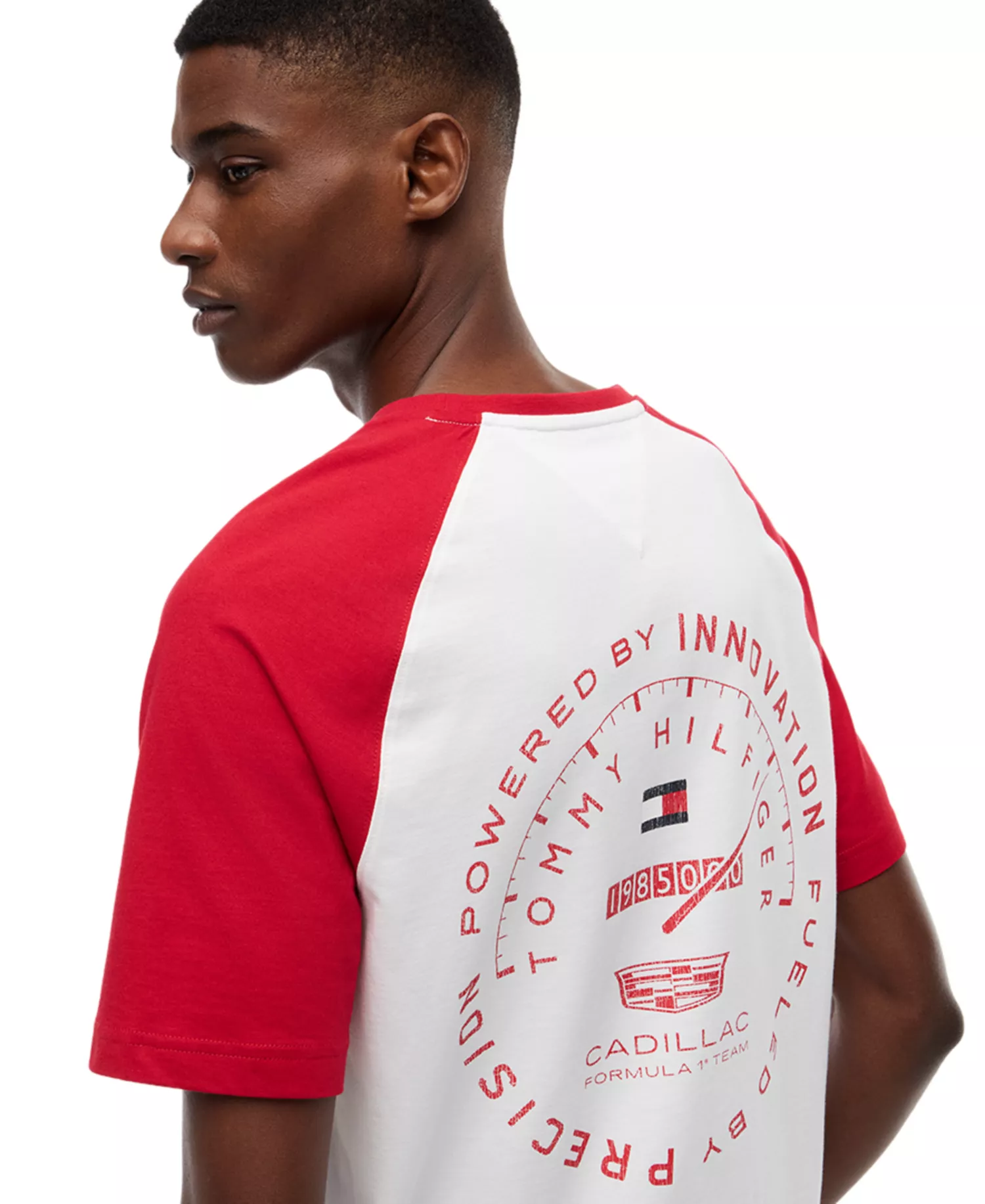 x Cadillac F1® Men's Varsity Raglan T-Shirt - White / Red - L