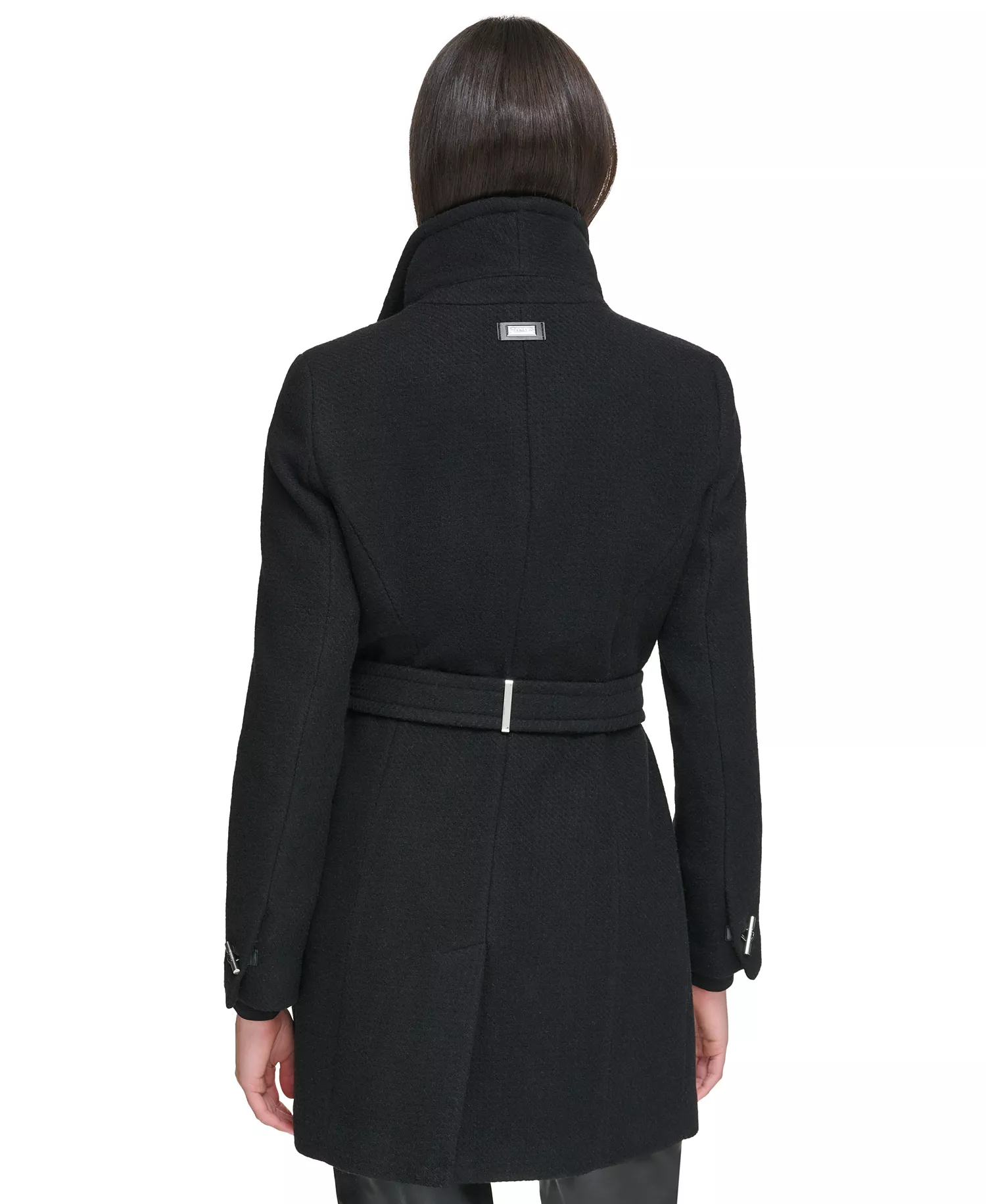 Women's Asymmetrical Belted Wrap Coat - Black Twill - L