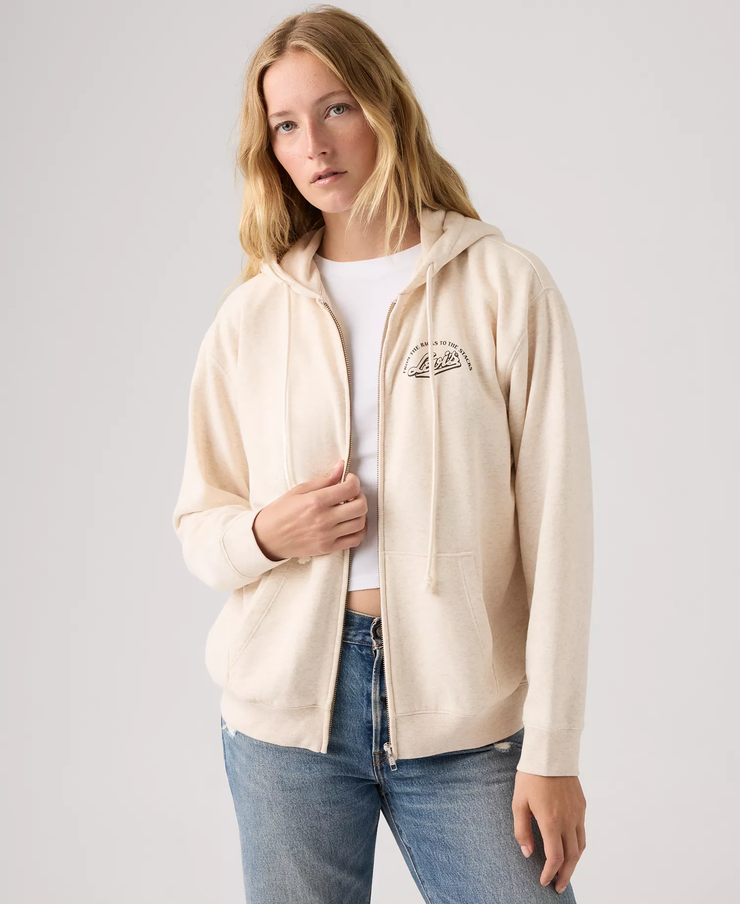 Women's Everyday Graphic Zip-Up Hoodie - Batwing Turntable Oatmeal Heather Gray - L
