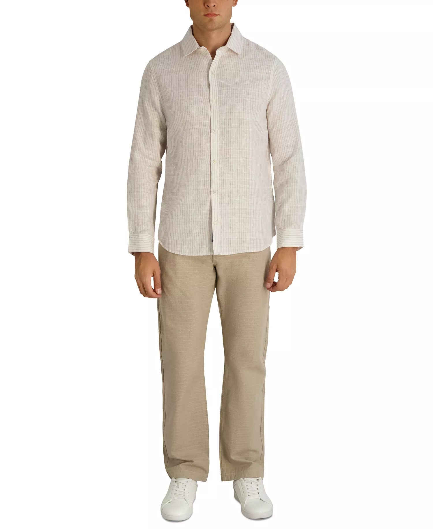 Men's Long-Sleeve Regular-Fit Woven Shirt - Natural - 2XL
