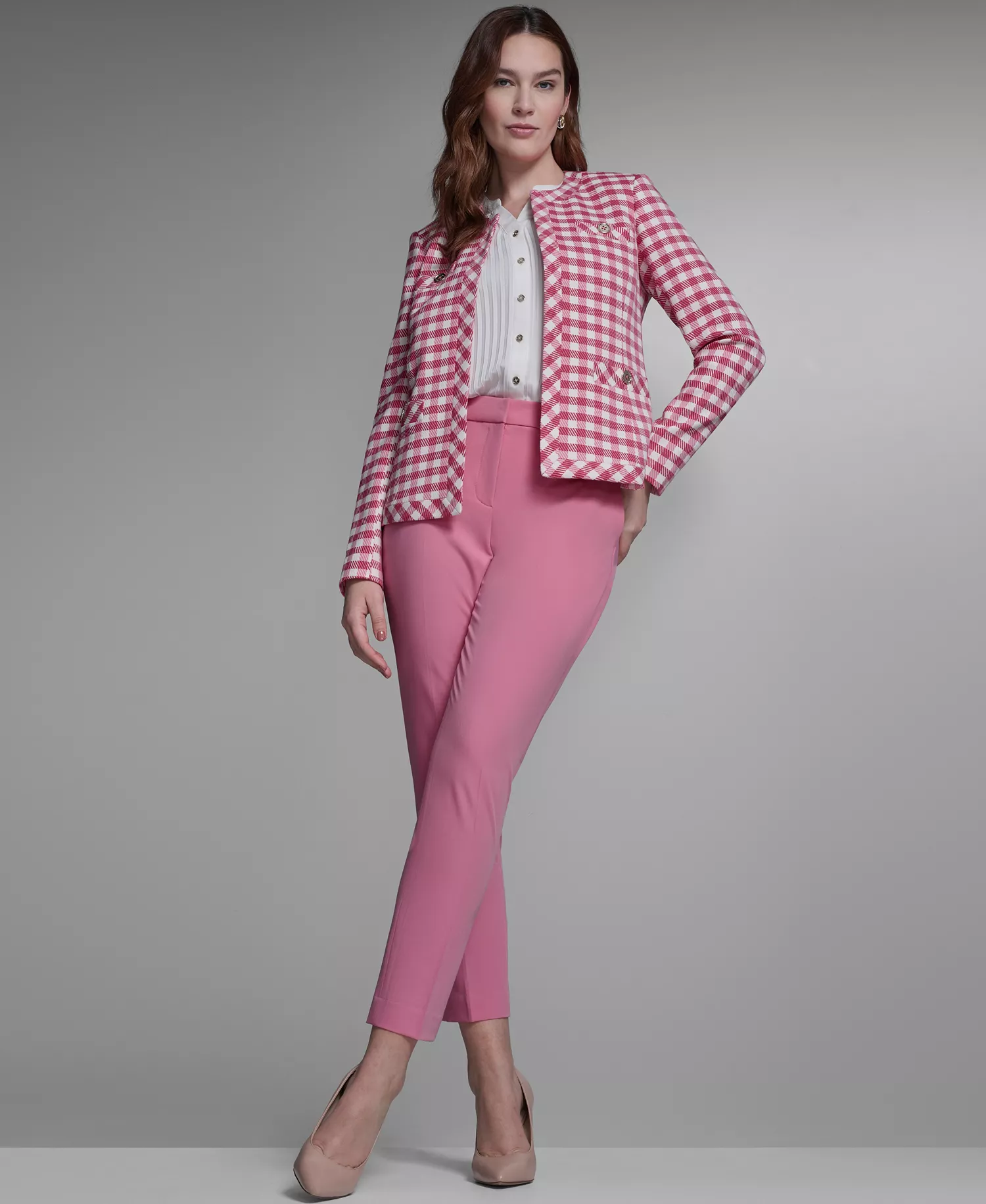 Women's Houndstooth Band Long-Sleeve Jacket - Pink Tulip Multi - 0