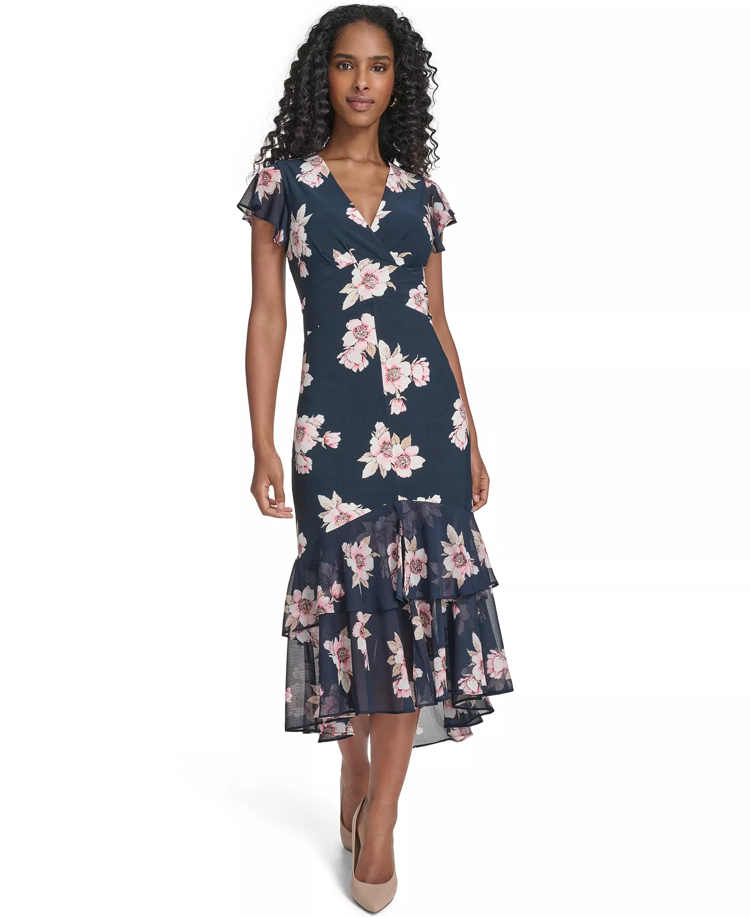Women's Chiffon Combo Midi Dress - Sky Captain Multi - 10