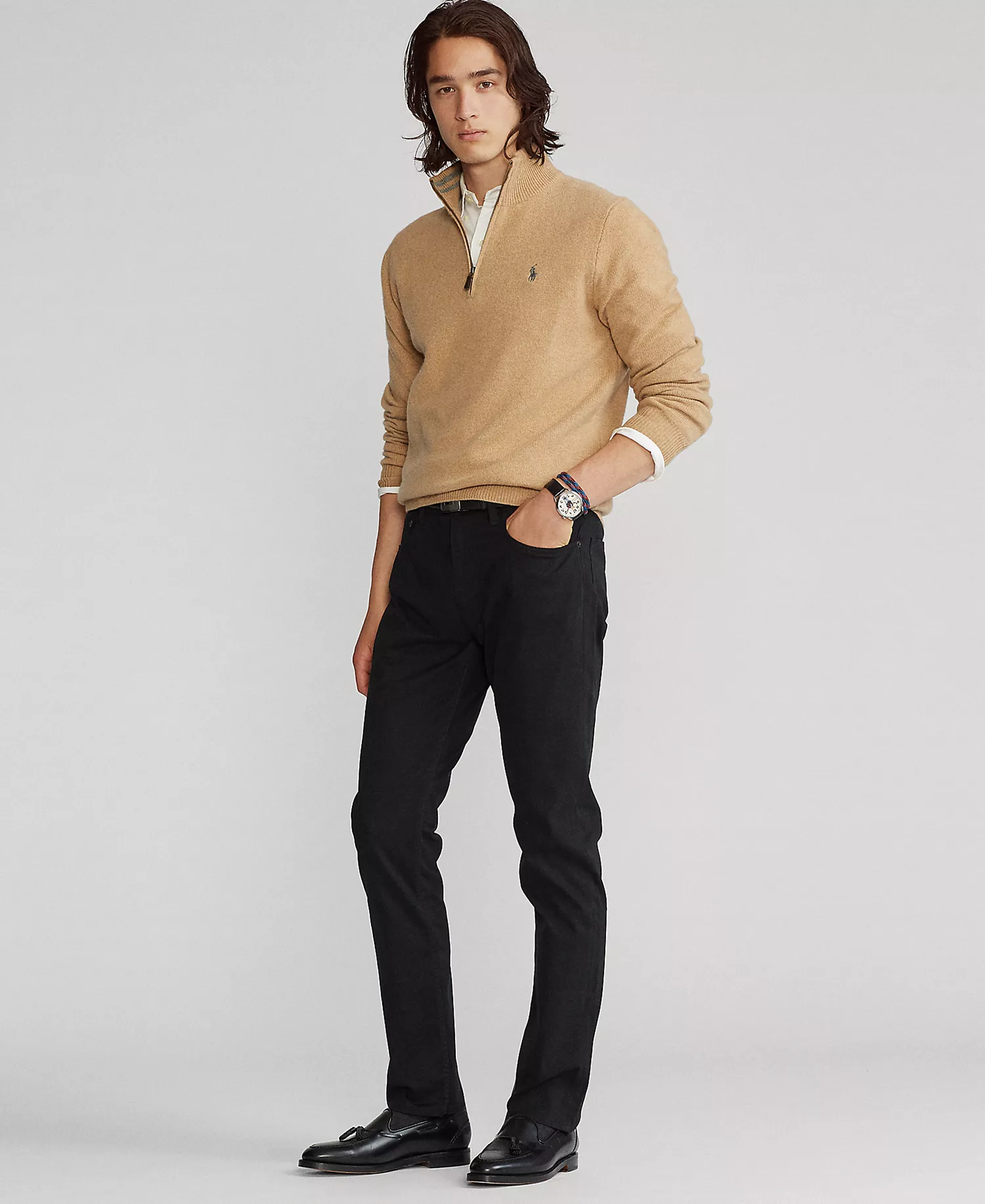 Men's Slim Straight Stretch Sateen Five-Pocket Pants - Polo Black - 32 - 30