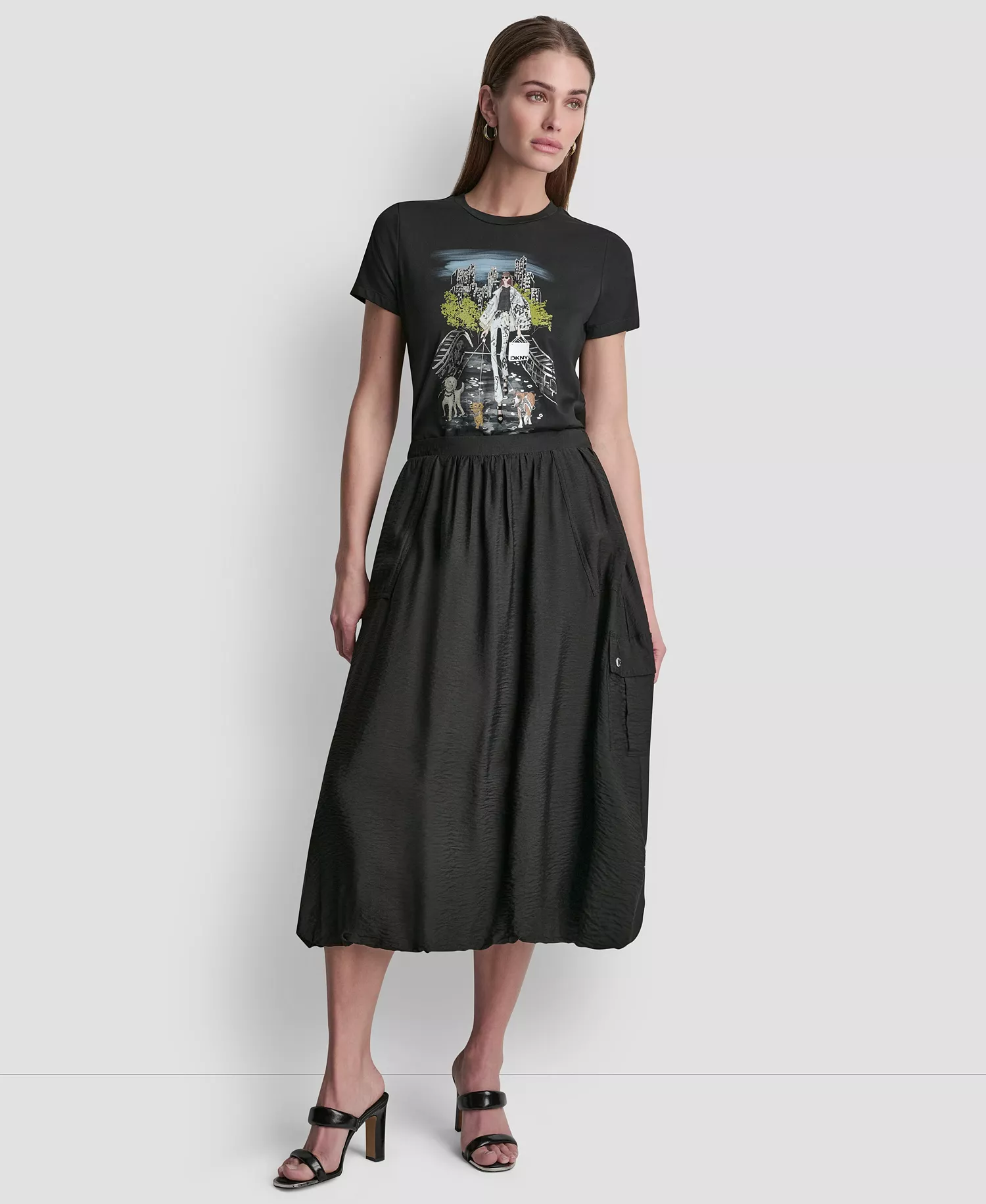 Women's Pull-On Bubble Hem Cargo Skirt - Black - L