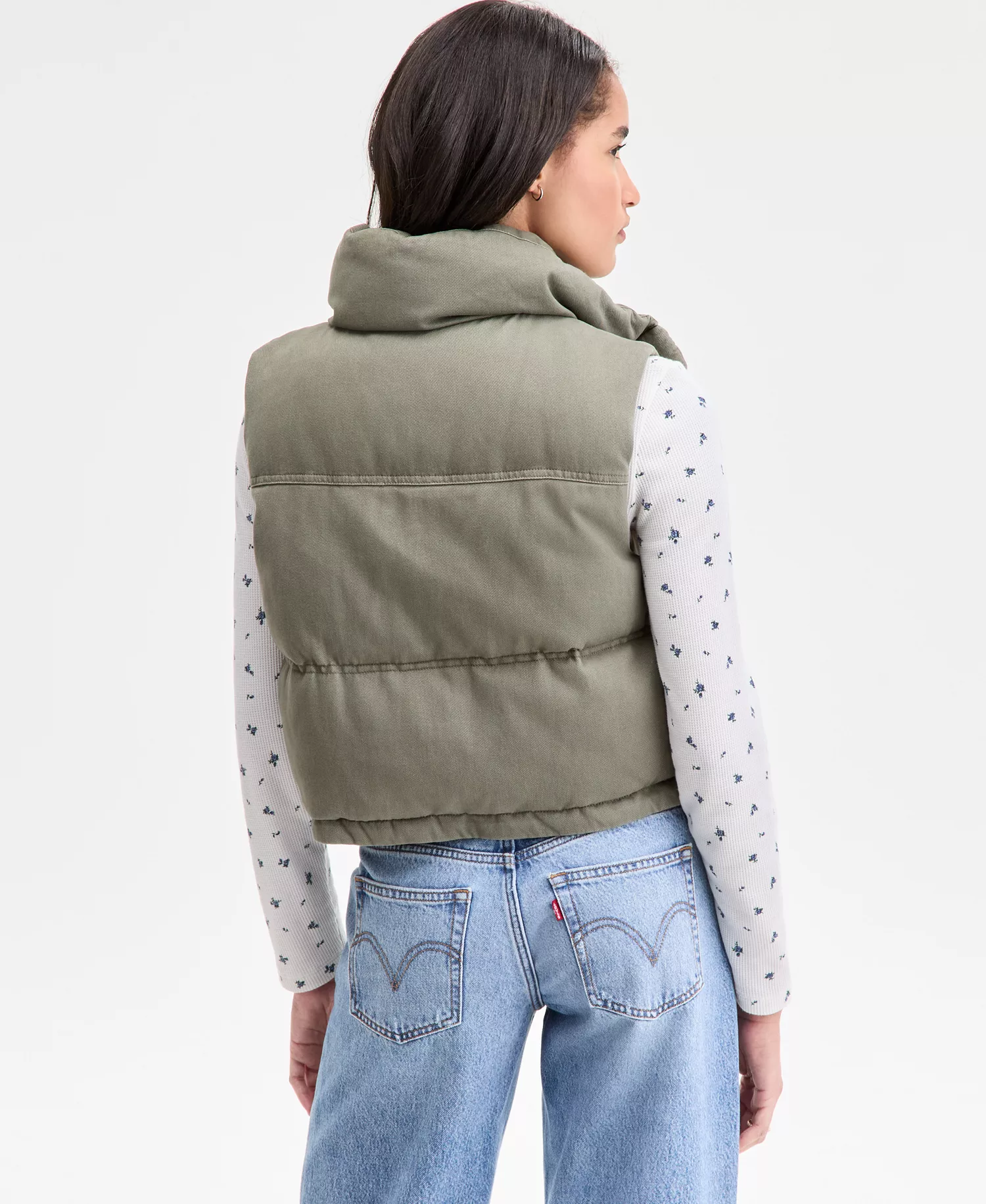 Women's Sleeveless Puffer Vest Jacket - Light Olive - L
