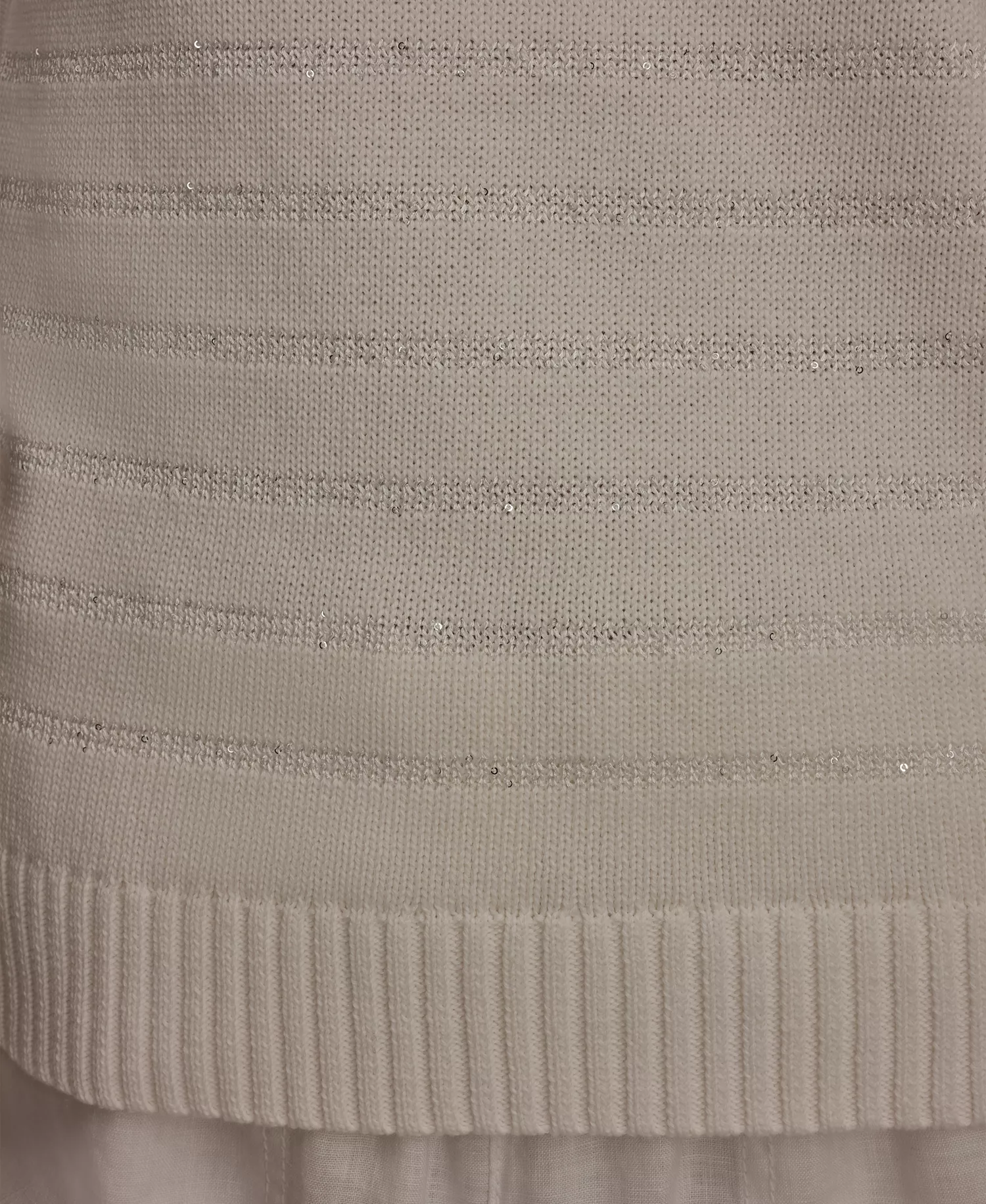 Women's Elbow-Sleeve Crew Neck Striped Sequin Sweater - Cream - L