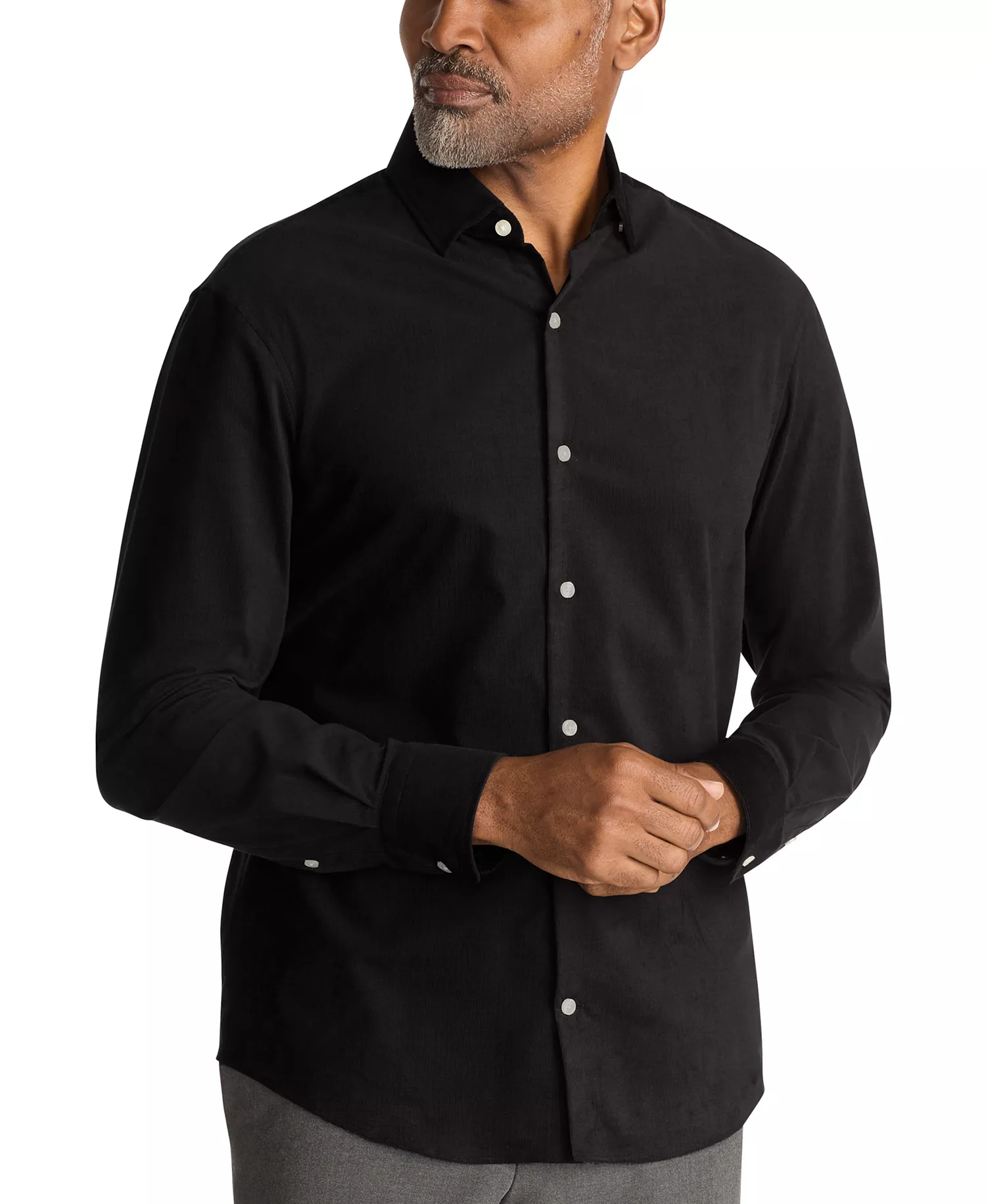 Men's Regular Fit Corduroy Dress Shirt - Black - 14.5 32/33