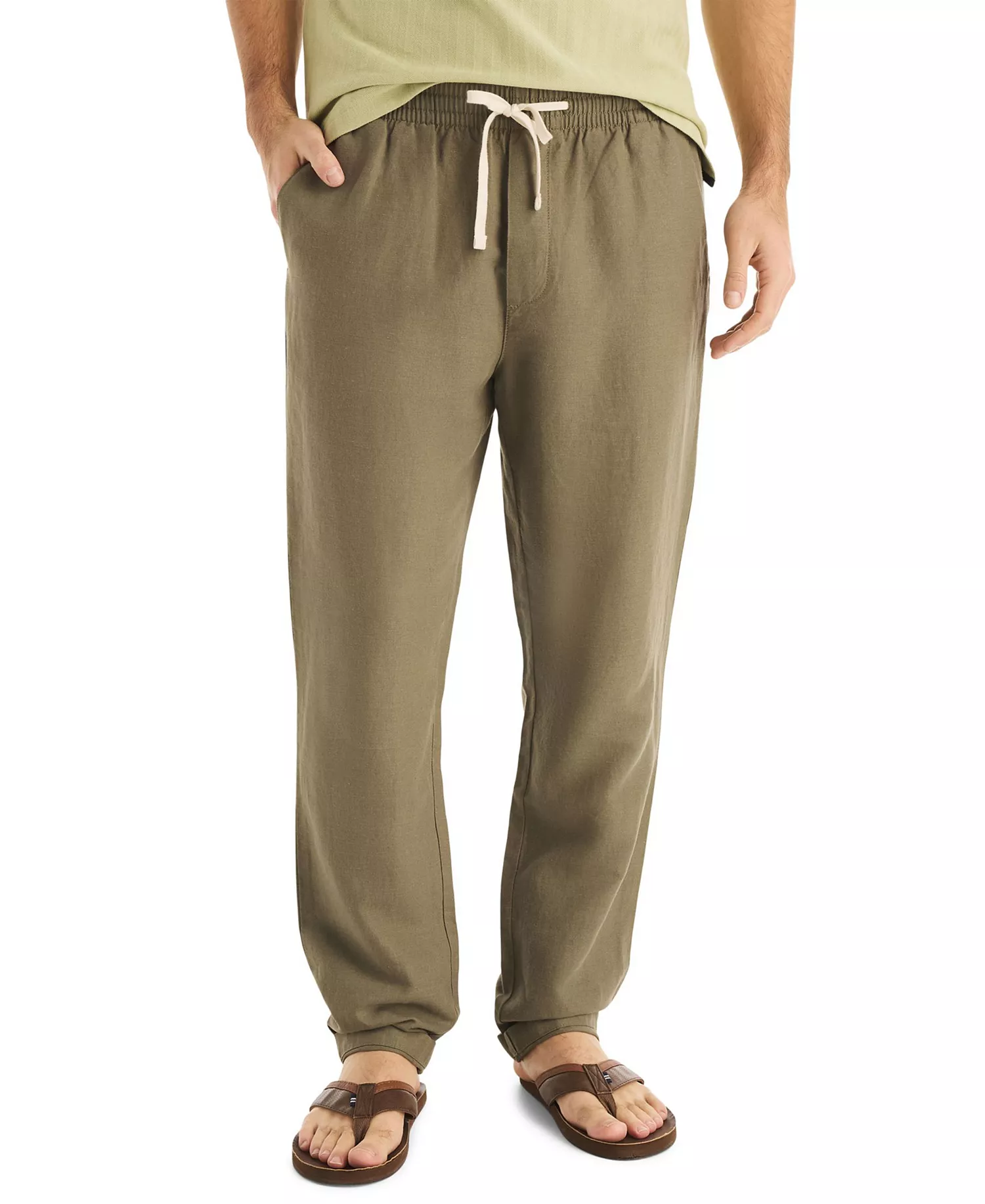 Men's Regular-Fit Linen-Blend Drawstring Pants - Hillside Olive - 2XL
