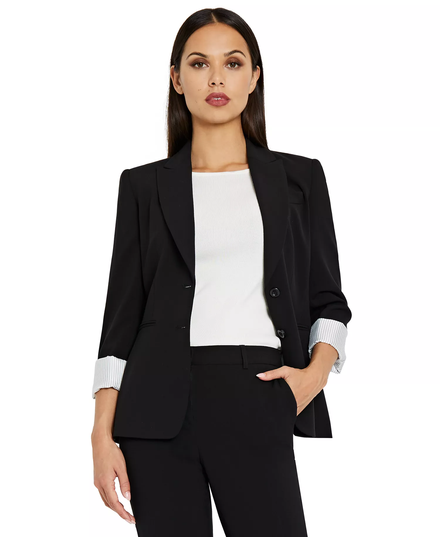 Notched Two-Button Blazer & Shannon Suit Pants Suit Separates - Black - 10