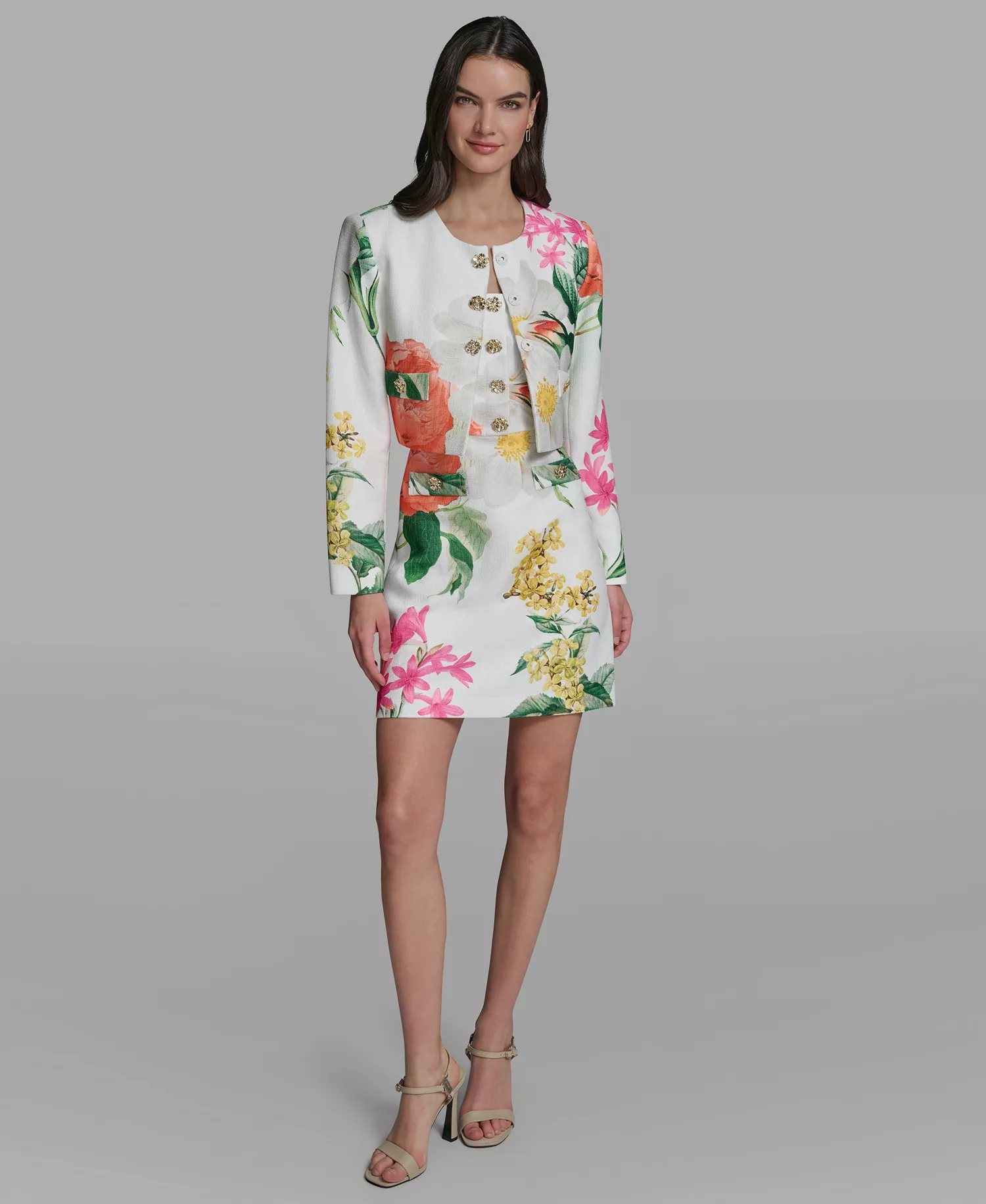 Women's Spring Tweed Bolero Jacket  - Soft White/Camelia Multi - 0