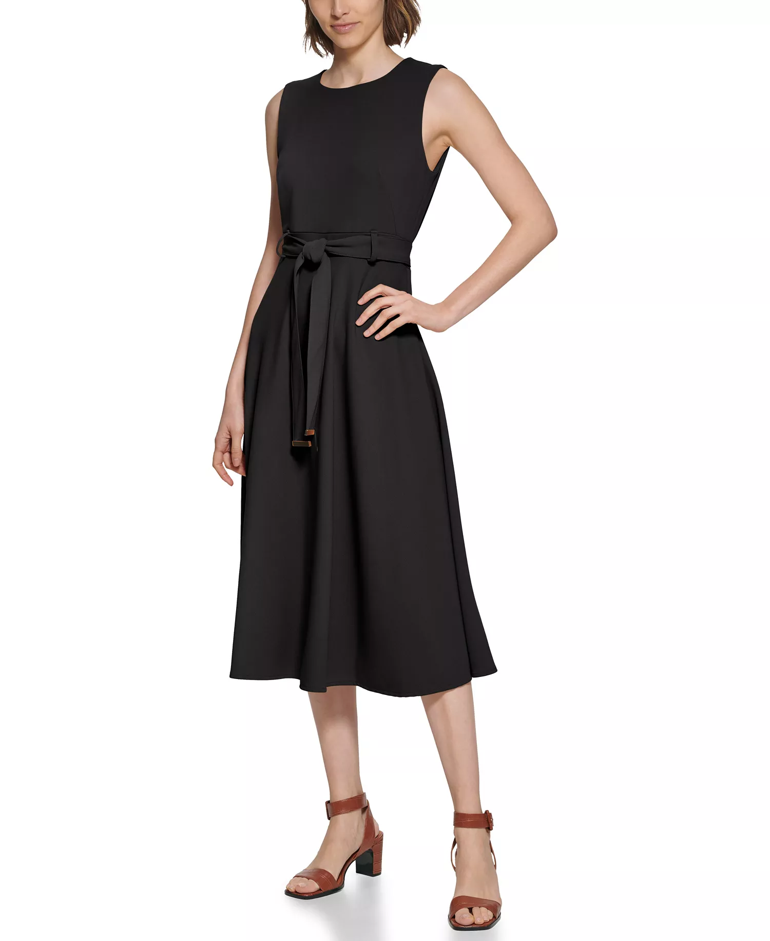 Women's Sleeveless Midi A-Line Dress - Black - 10