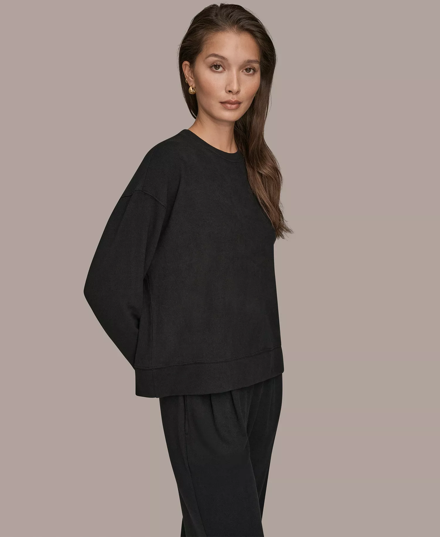 Women's Brushed Jersey Long Sleeve Crew Neck Top - Black - L