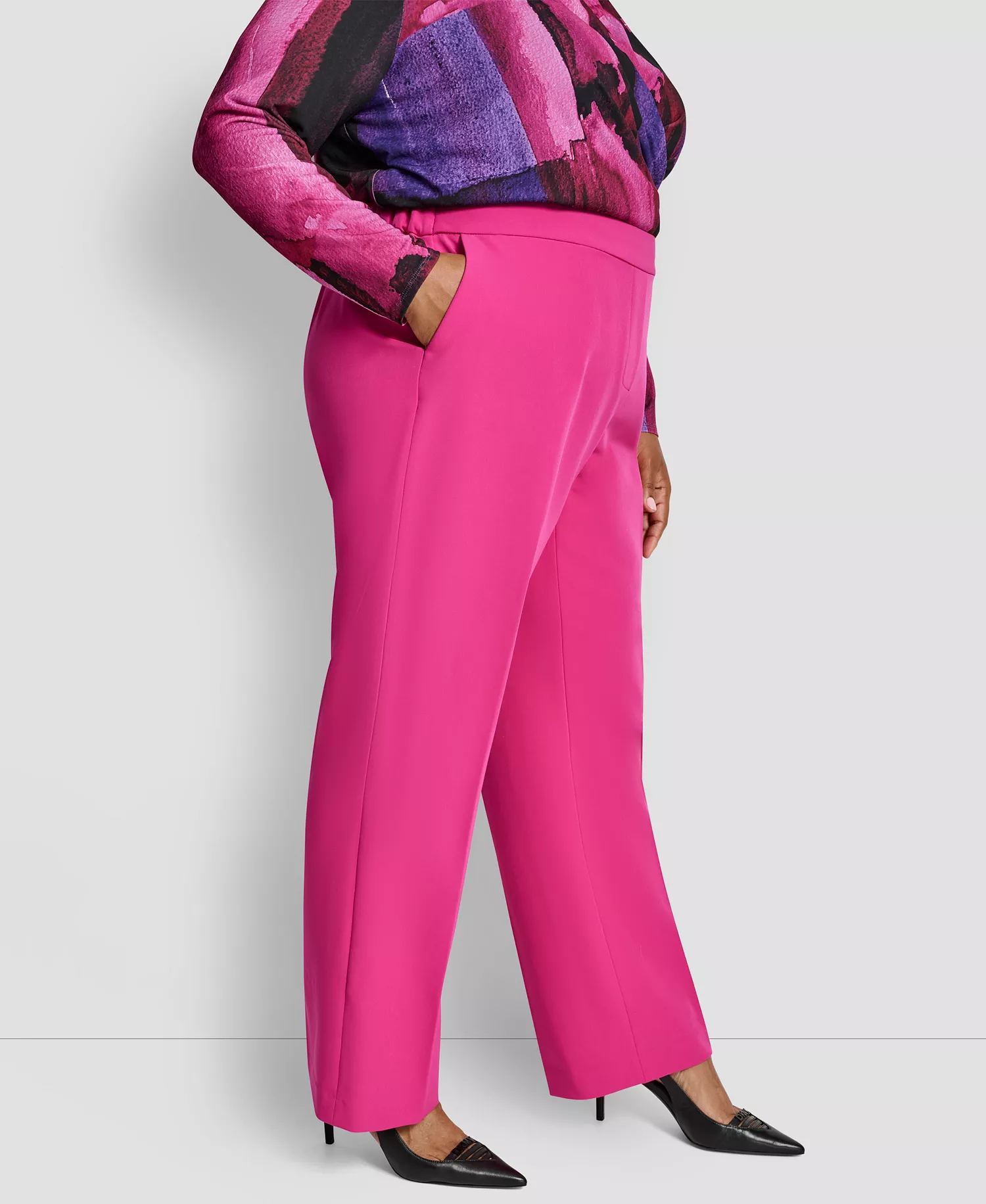 Plus Size Elastic Back Ankle Pants - Fuchsia - 14W