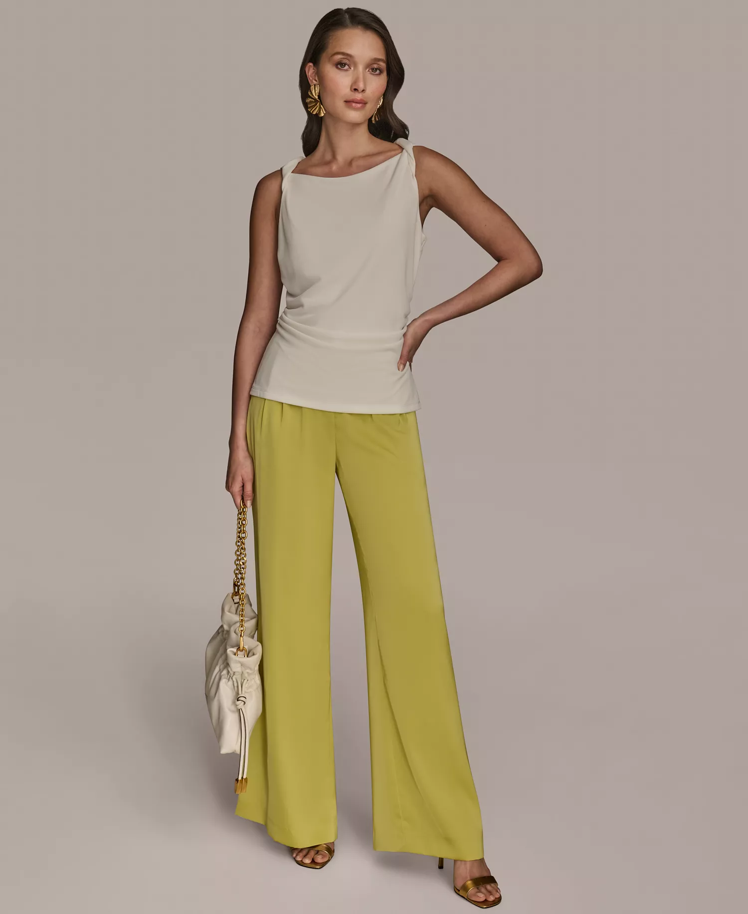 Petite Shoulder-Twist Sleeveless Top - Cream - P/M